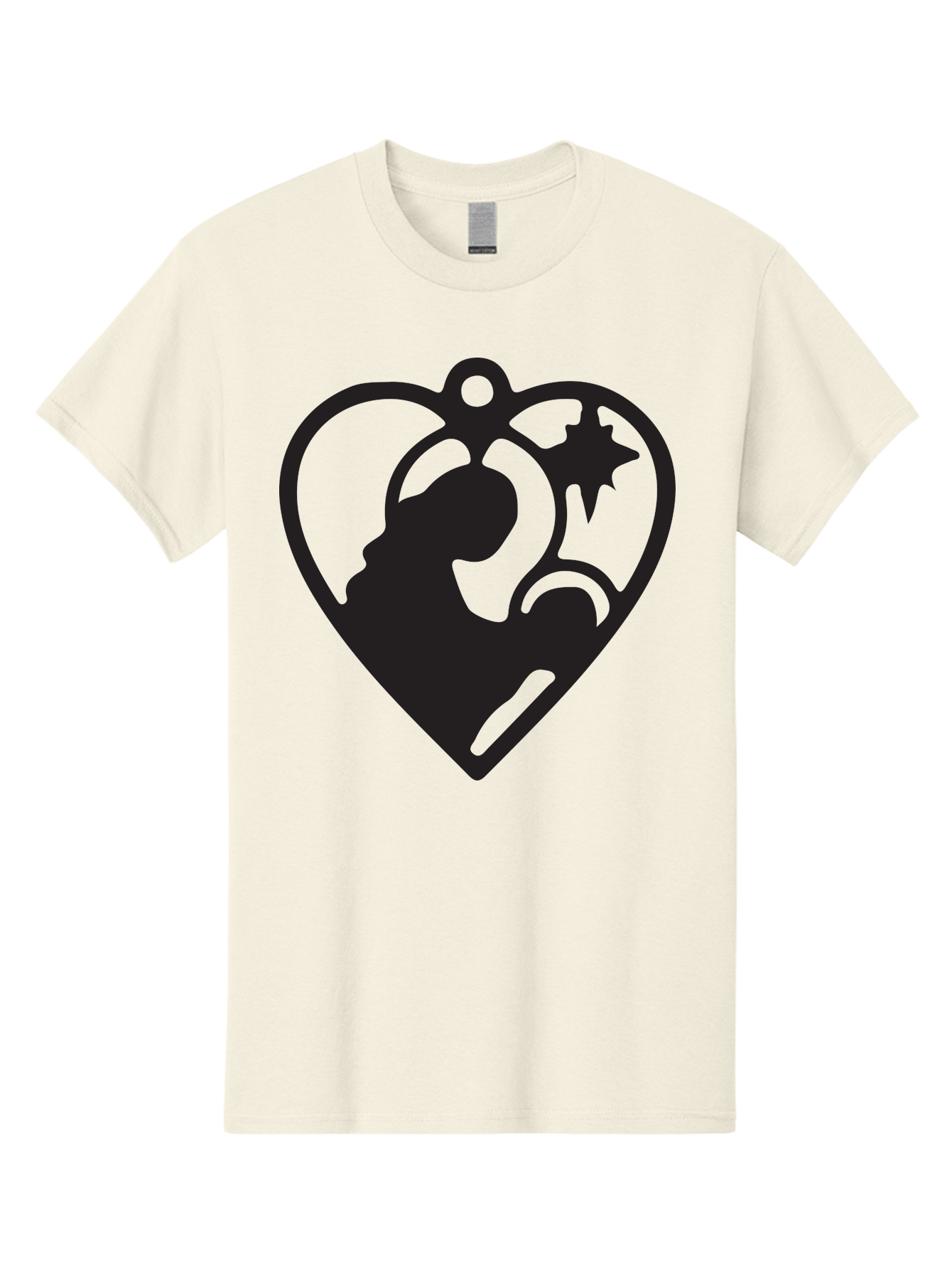 Mother-And-Child Men'S Graphic Tee, 100% Cotton, Comfortable Casual Summer Wear, Machine Washable, Mother And Child Silhouette, Heart-Shaped Ornament, Love Symbol, Family Bond, Nurturing Moment, Star And Crescent Moon Aad021