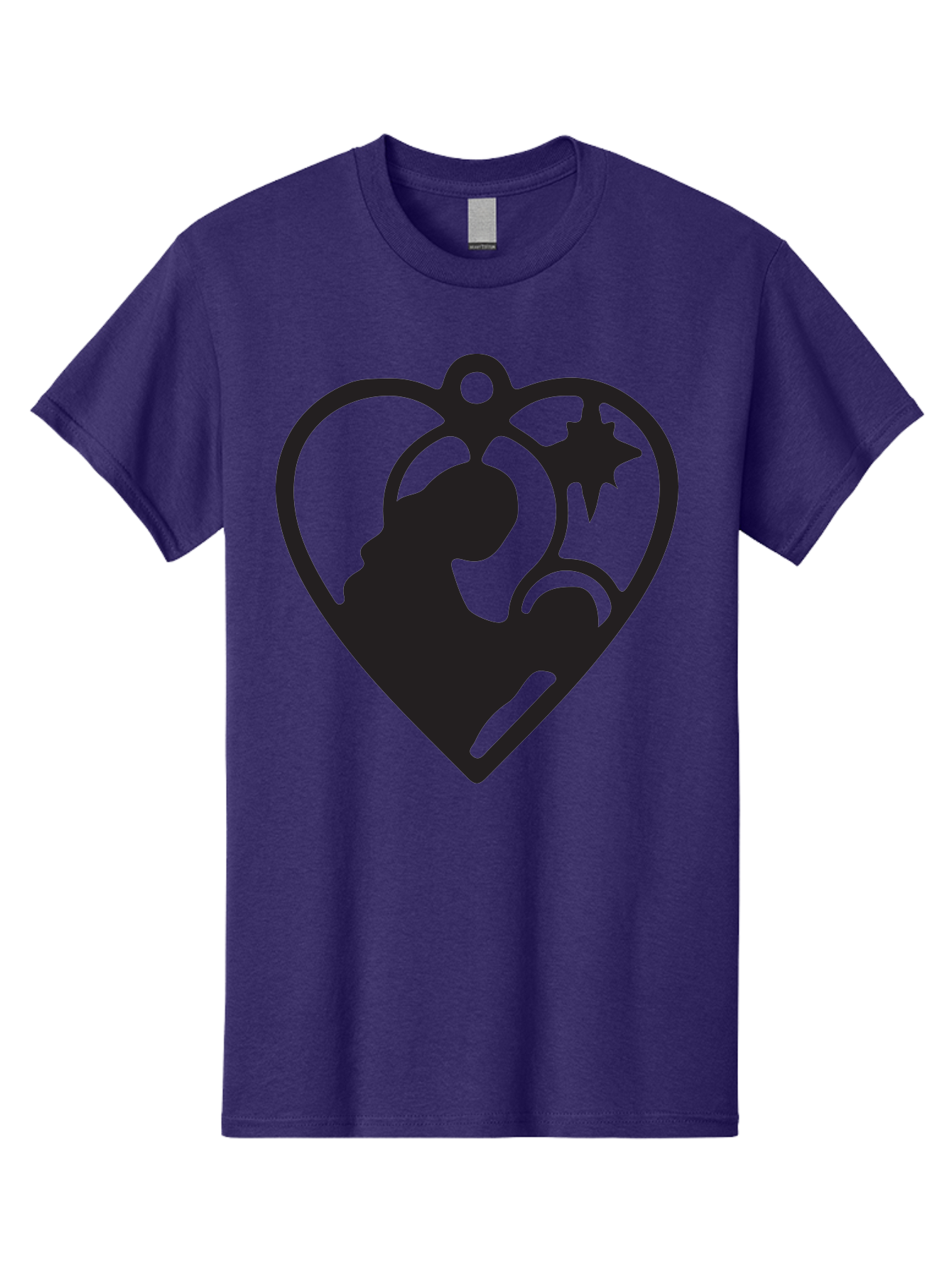 Mother-And-Child Men'S Graphic Tee, 100% Cotton, Comfortable Casual Summer Wear, Machine Washable, Mother And Child Silhouette, Heart-Shaped Ornament, Love Symbol, Family Bond, Nurturing Moment, Star And Crescent Moon Aad021