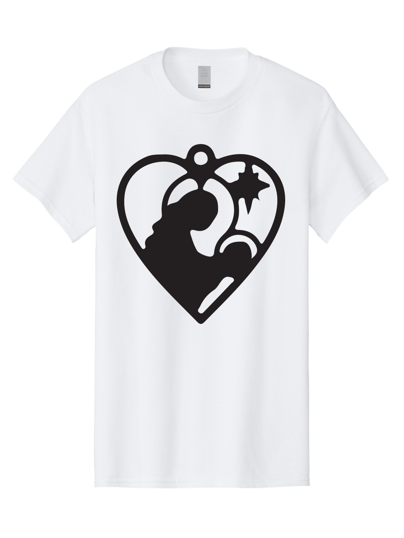 Mother-And-Child Men'S Graphic Tee, 100% Cotton, Comfortable Casual Summer Wear, Machine Washable, Mother And Child Silhouette, Heart-Shaped Ornament, Love Symbol, Family Bond, Nurturing Moment, Star And Crescent Moon Aad021