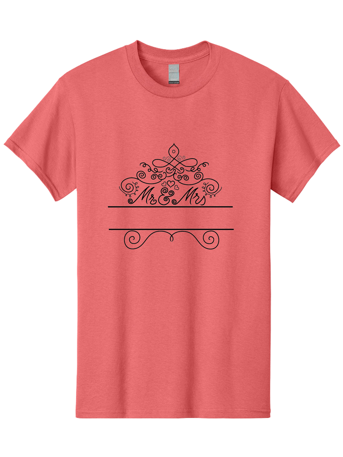 Mr-Mrs Men'S Graphic Tee, 100% Cotton, Comfortable Casual Summer Wear, Machine Washable, Wedding Invitation, Couple'S Love, Mr & Mrs, Elegant Design, Ornate Tiara, Swirling Patterns, Heart Motifs, Luxury Wedding, Black Line Art, Aad031