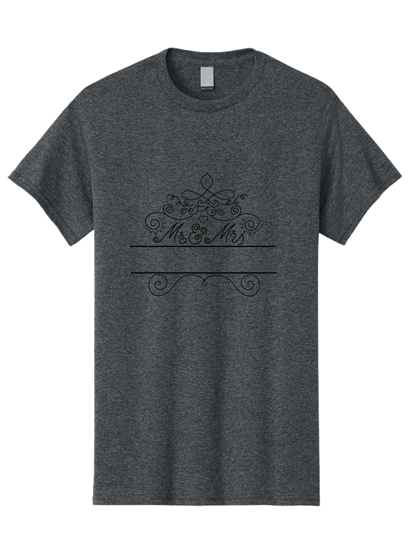 Mr-Mrs Men'S Graphic Tee, 100% Cotton, Comfortable Casual Summer Wear, Machine Washable, Wedding Invitation, Couple'S Love, Mr & Mrs, Elegant Design, Ornate Tiara, Swirling Patterns, Heart Motifs, Luxury Wedding, Black Line Art, Aad031