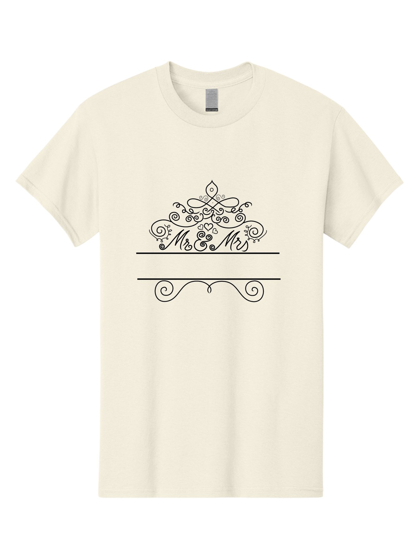 Mr-Mrs Men'S Graphic Tee, 100% Cotton, Comfortable Casual Summer Wear, Machine Washable, Wedding Invitation, Couple'S Love, Mr & Mrs, Elegant Design, Ornate Tiara, Swirling Patterns, Heart Motifs, Luxury Wedding, Black Line Art, Aad031