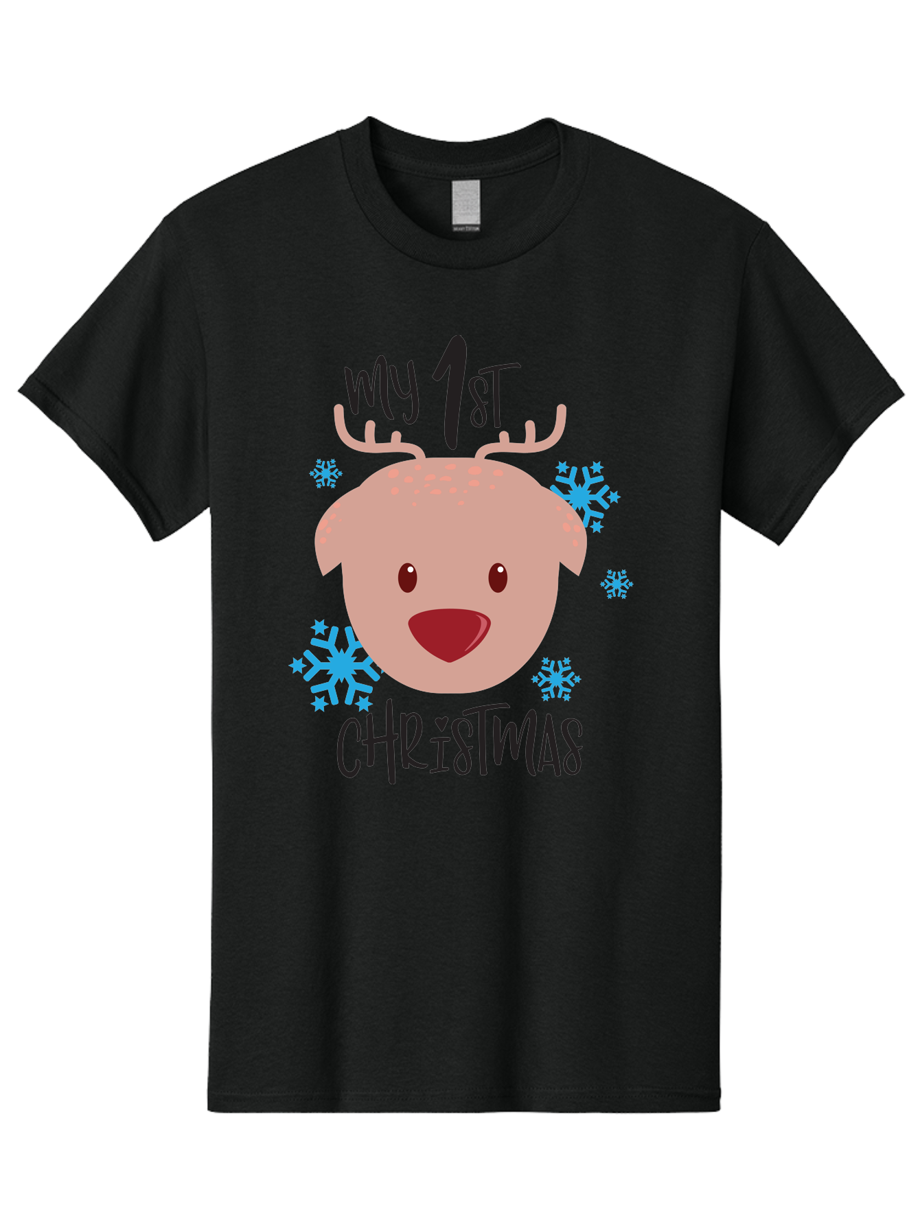 My-1St-Christist Men'S Graphic Tee, 100% Cotton, Comfortable Casual Summer Wear, Machine Washable, Baby'S First Christmas, Festive Illustration, Cute Reindeer Face, Snowflakes, Holiday Design, Winter Wonderland, Joyful Atmosphere, Aad033