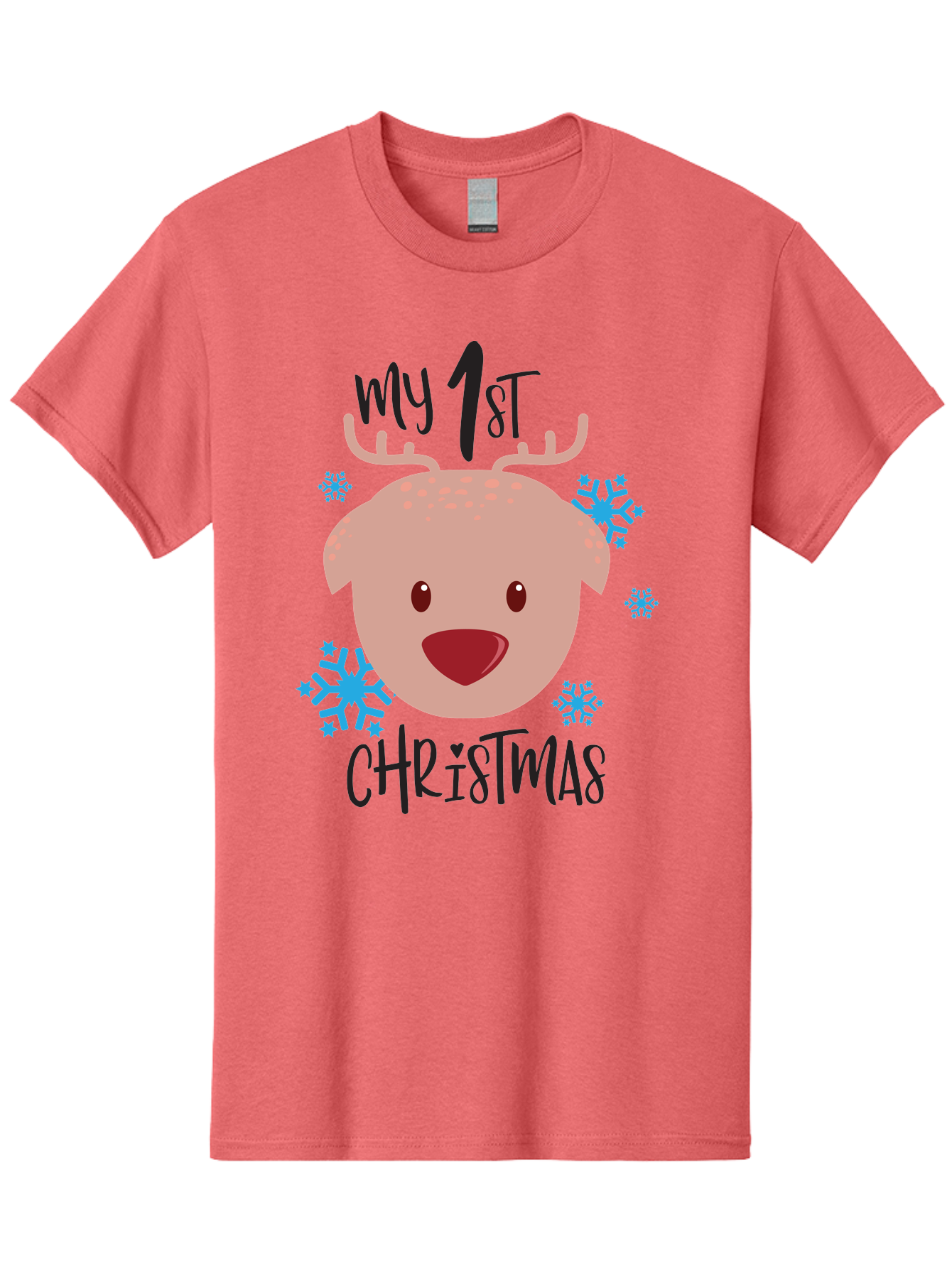My-1St-Christist Men'S Graphic Tee, 100% Cotton, Comfortable Casual Summer Wear, Machine Washable, Baby'S First Christmas, Festive Illustration, Cute Reindeer Face, Snowflakes, Holiday Design, Winter Wonderland, Joyful Atmosphere, Aad033