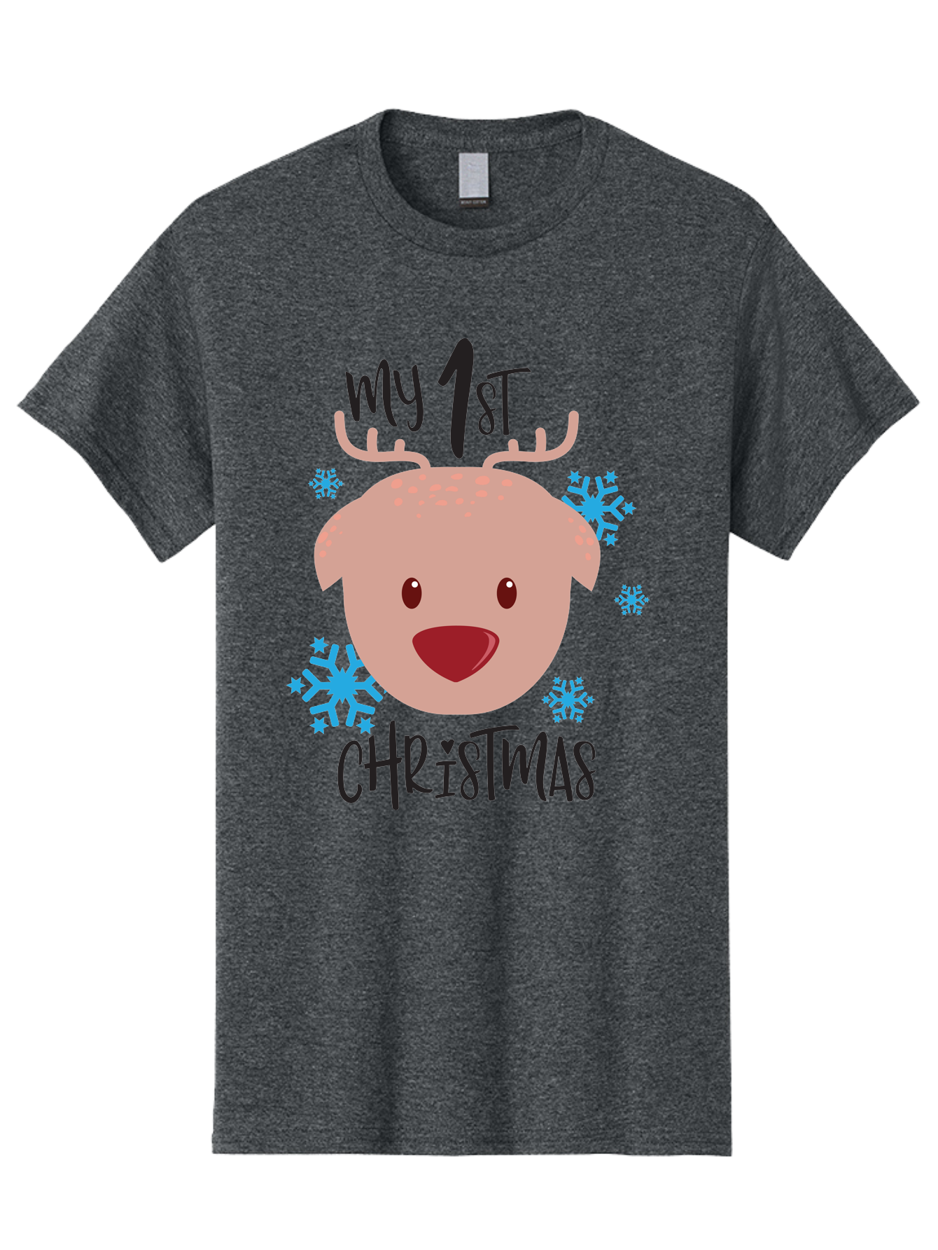My-1St-Christist Men'S Graphic Tee, 100% Cotton, Comfortable Casual Summer Wear, Machine Washable, Baby'S First Christmas, Festive Illustration, Cute Reindeer Face, Snowflakes, Holiday Design, Winter Wonderland, Joyful Atmosphere, Aad033