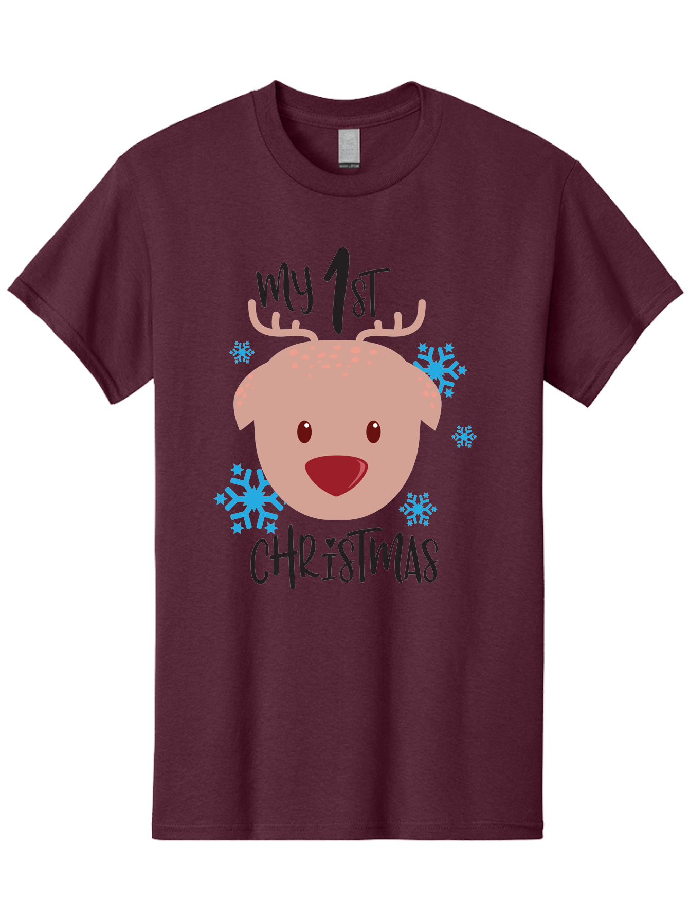 My-1St-Christist Men'S Graphic Tee, 100% Cotton, Comfortable Casual Summer Wear, Machine Washable, Baby'S First Christmas, Festive Illustration, Cute Reindeer Face, Snowflakes, Holiday Design, Winter Wonderland, Joyful Atmosphere, Aad033