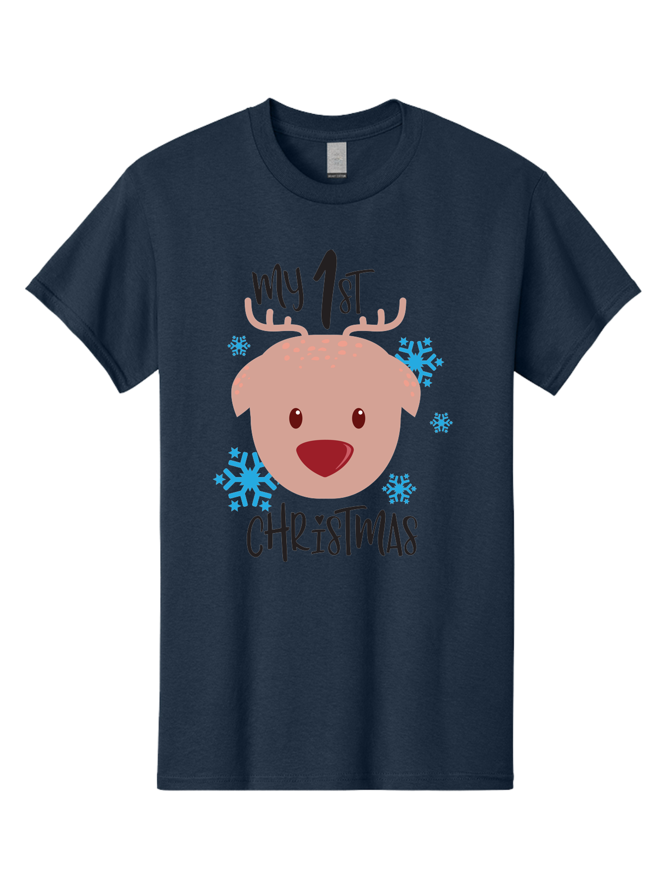 My-1St-Christist Men'S Graphic Tee, 100% Cotton, Comfortable Casual Summer Wear, Machine Washable, Baby'S First Christmas, Festive Illustration, Cute Reindeer Face, Snowflakes, Holiday Design, Winter Wonderland, Joyful Atmosphere, Aad033