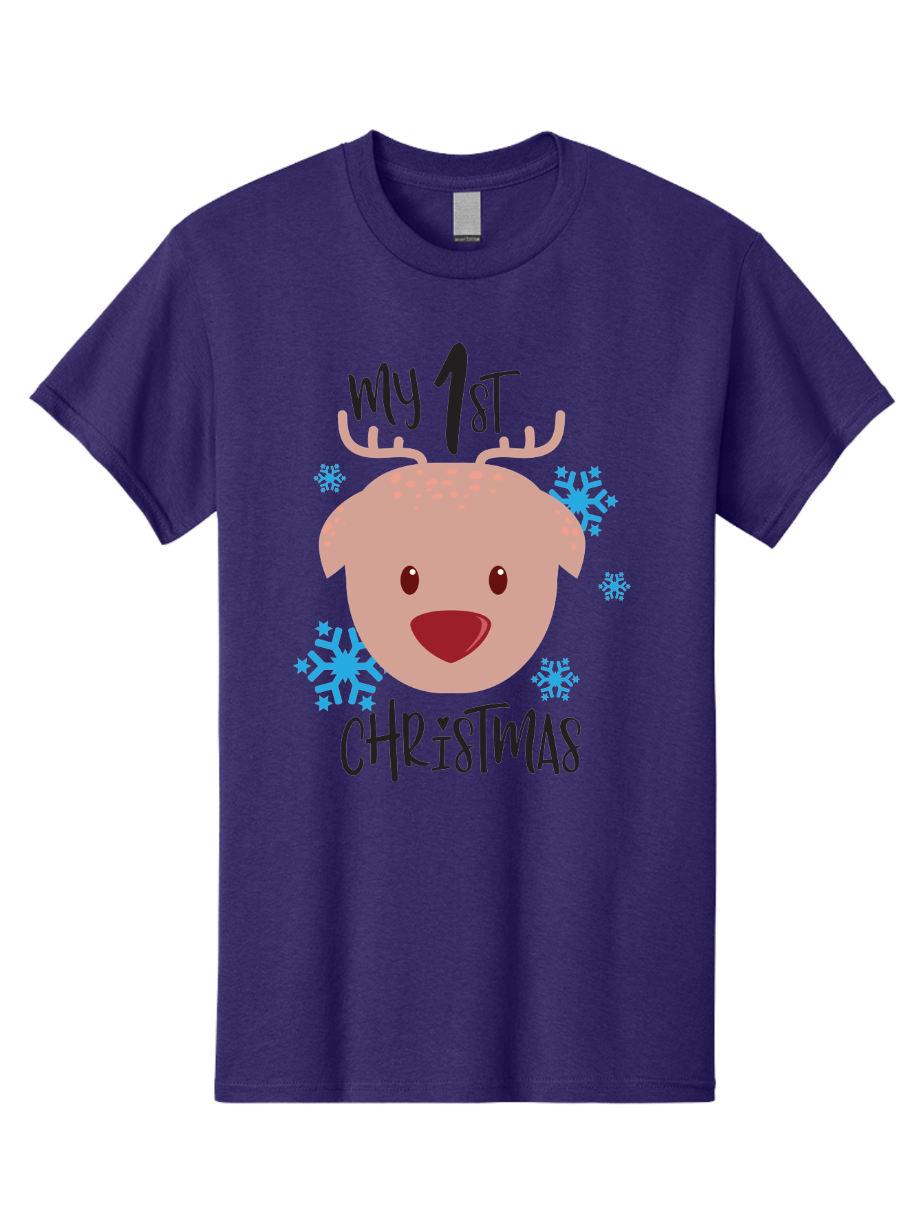 My-1St-Christist Men'S Graphic Tee, 100% Cotton, Comfortable Casual Summer Wear, Machine Washable, Baby'S First Christmas, Festive Illustration, Cute Reindeer Face, Snowflakes, Holiday Design, Winter Wonderland, Joyful Atmosphere, Aad033