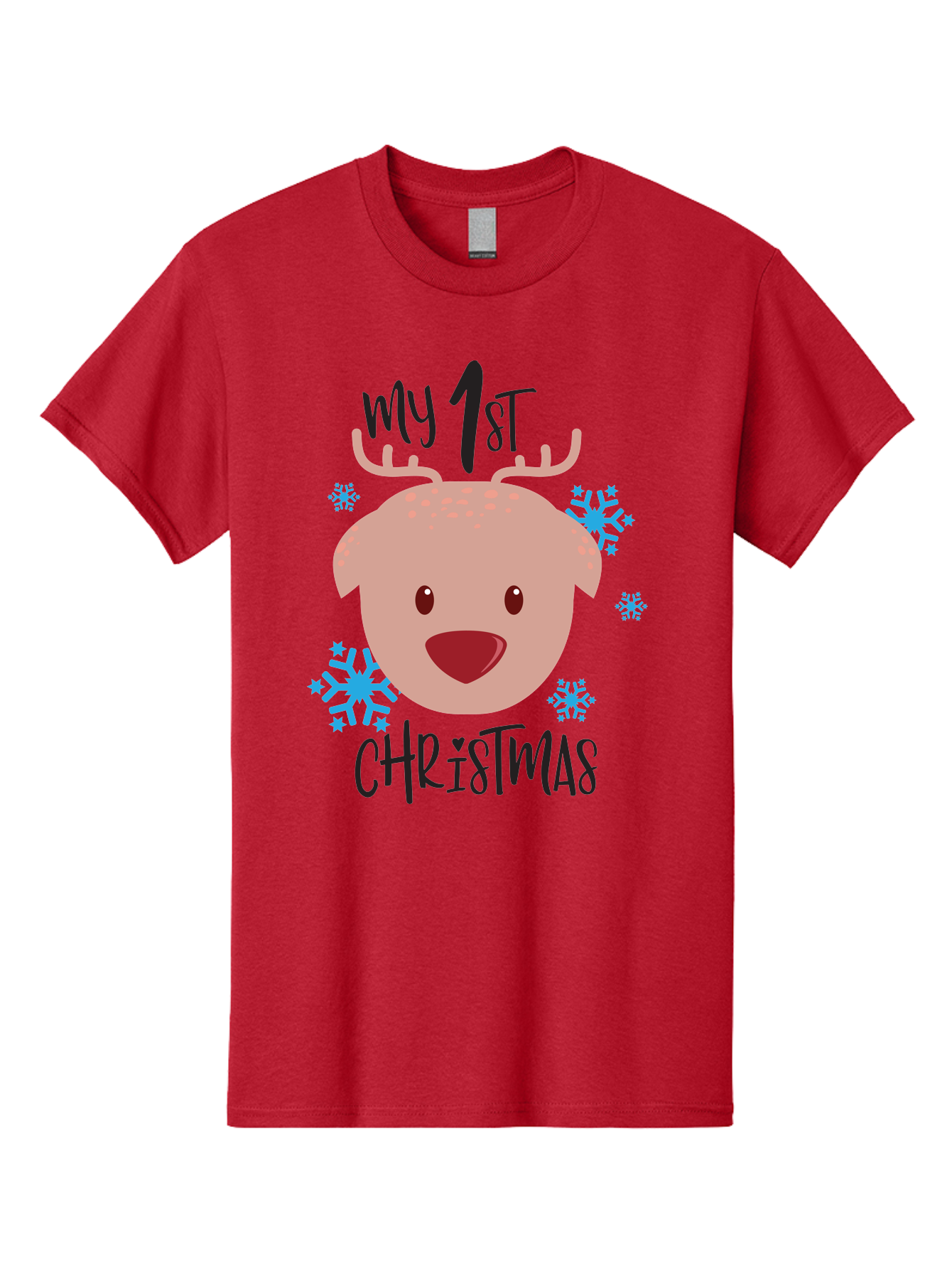 My-1St-Christist Men'S Graphic Tee, 100% Cotton, Comfortable Casual Summer Wear, Machine Washable, Baby'S First Christmas, Festive Illustration, Cute Reindeer Face, Snowflakes, Holiday Design, Winter Wonderland, Joyful Atmosphere, Aad033