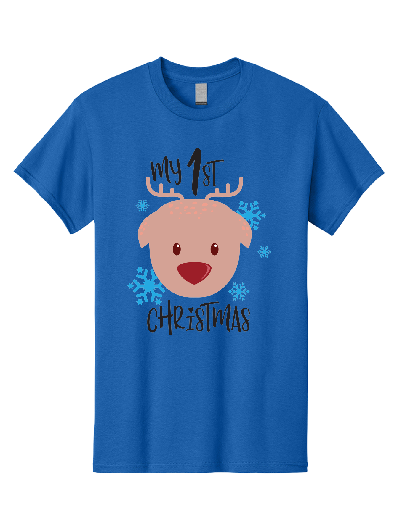 My-1St-Christist Men'S Graphic Tee, 100% Cotton, Comfortable Casual Summer Wear, Machine Washable, Baby'S First Christmas, Festive Illustration, Cute Reindeer Face, Snowflakes, Holiday Design, Winter Wonderland, Joyful Atmosphere, Aad033
