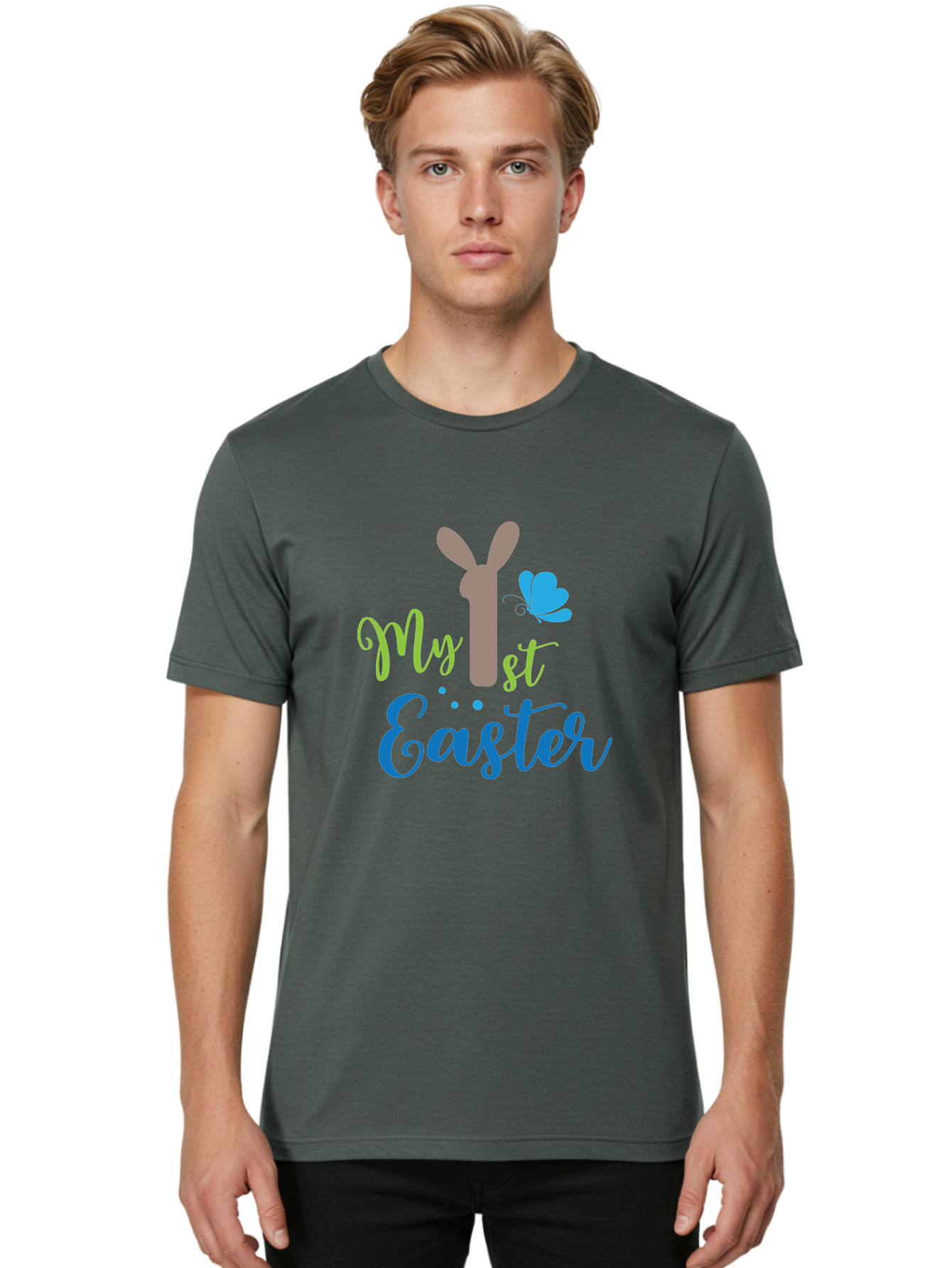My-1St-Easter Men'S Graphic Tee, 100% Cotton, Comfortable Casual Summer Wear, Machine Washable, Easter Bunny Design, Baby'S First Easter, Easter Celebration, Spring Theme, Childrens Artwork, Cute Graphics, Festive Decorations, Easter Eggs, Aad034