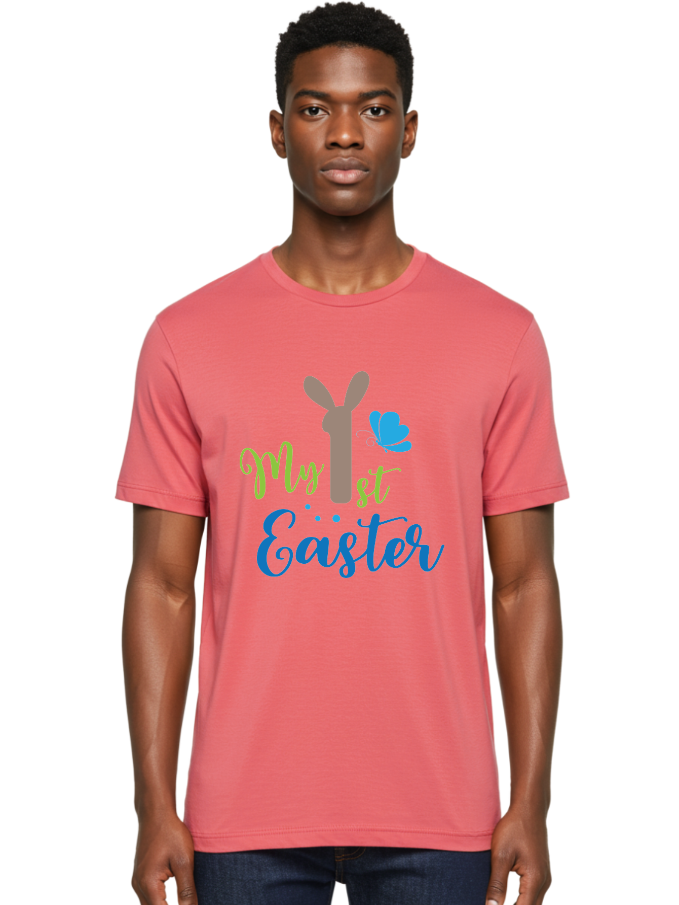 My-1St-Easter Men'S Graphic Tee, 100% Cotton, Comfortable Casual Summer Wear, Machine Washable, Easter Bunny Design, Baby'S First Easter, Easter Celebration, Spring Theme, Childrens Artwork, Cute Graphics, Festive Decorations, Easter Eggs, Aad034