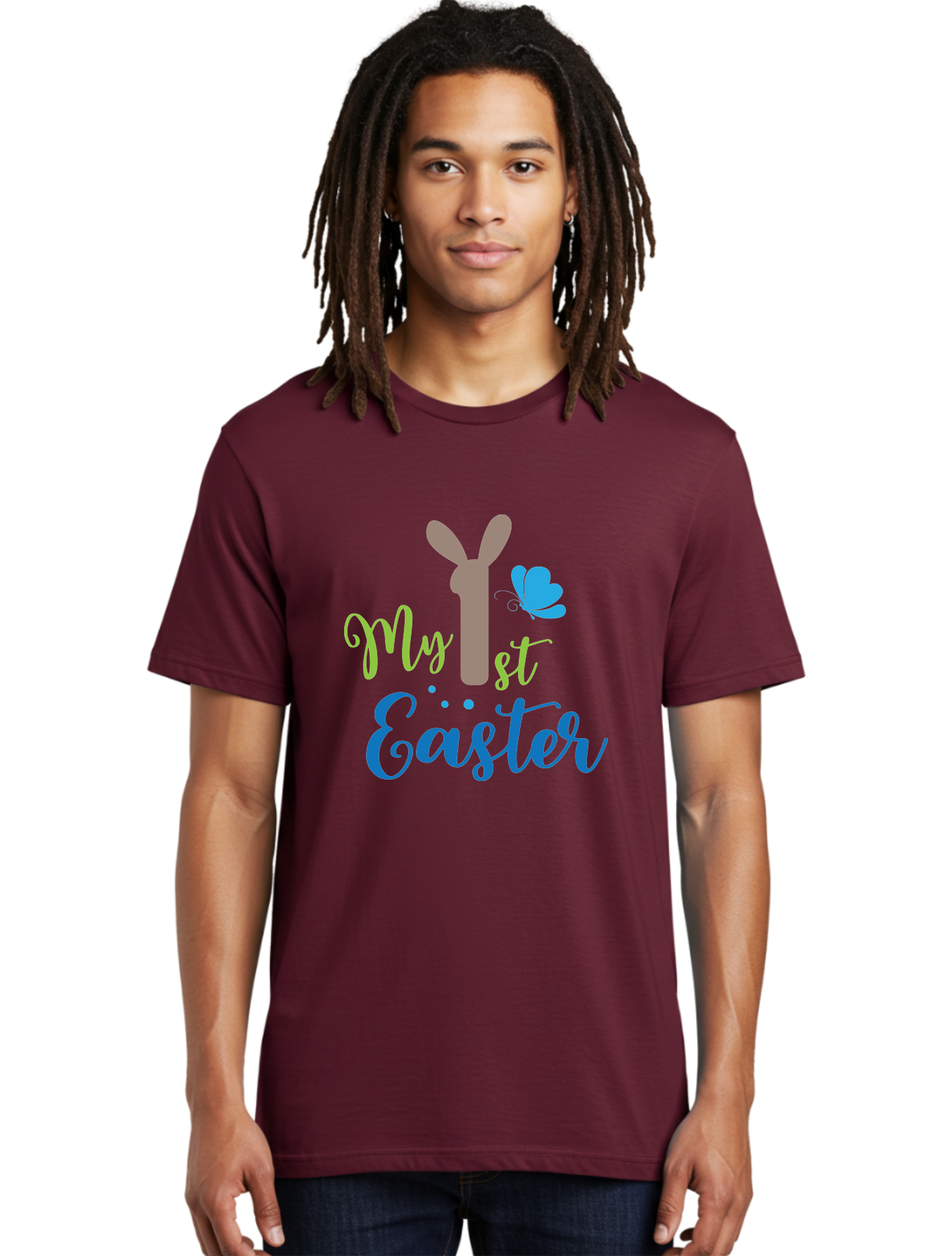 My-1St-Easter Men'S Graphic Tee, 100% Cotton, Comfortable Casual Summer Wear, Machine Washable, Easter Bunny Design, Baby'S First Easter, Easter Celebration, Spring Theme, Childrens Artwork, Cute Graphics, Festive Decorations, Easter Eggs, Aad034