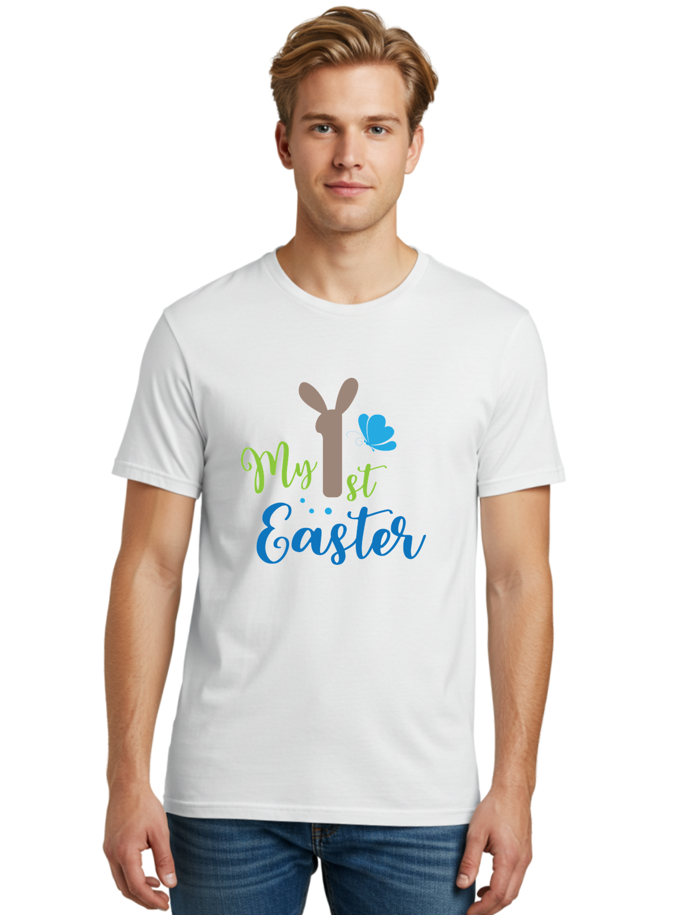 My-1St-Easter Men'S Graphic Tee, 100% Cotton, Comfortable Casual Summer Wear, Machine Washable, Easter Bunny Design, Baby'S First Easter, Easter Celebration, Spring Theme, Childrens Artwork, Cute Graphics, Festive Decorations, Easter Eggs, Aad034