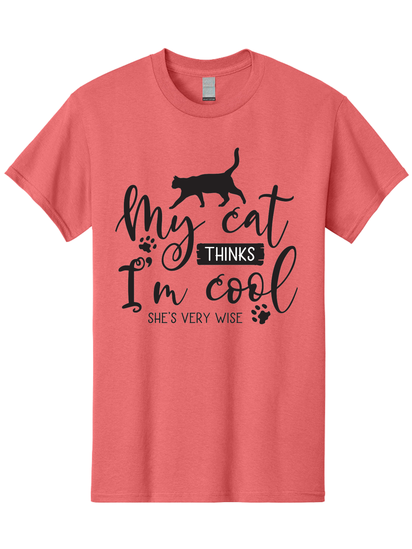 My-Cat-Thinks-I-M-Cool Men'S Graphic Tee, 100% Cotton, Comfortable Casual Summer Wear, Machine Washable, Funny Cat Quote, Cat Lovers Gift, Cool Cat Design, Feline Humor, Witty Saying, Cat Paw Prints, Clever Typography, Cat Silhouette Aad035