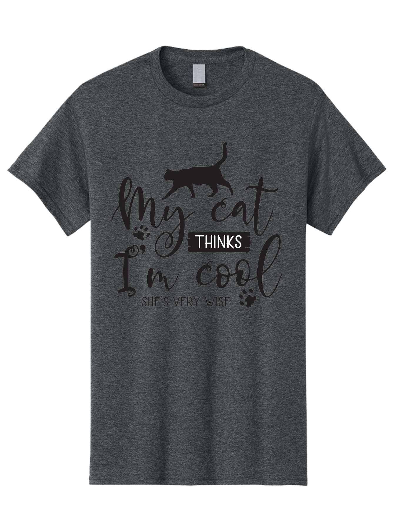 My-Cat-Thinks-I-M-Cool Men'S Graphic Tee, 100% Cotton, Comfortable Casual Summer Wear, Machine Washable, Funny Cat Quote, Cat Lovers Gift, Cool Cat Design, Feline Humor, Witty Saying, Cat Paw Prints, Clever Typography, Cat Silhouette Aad035
