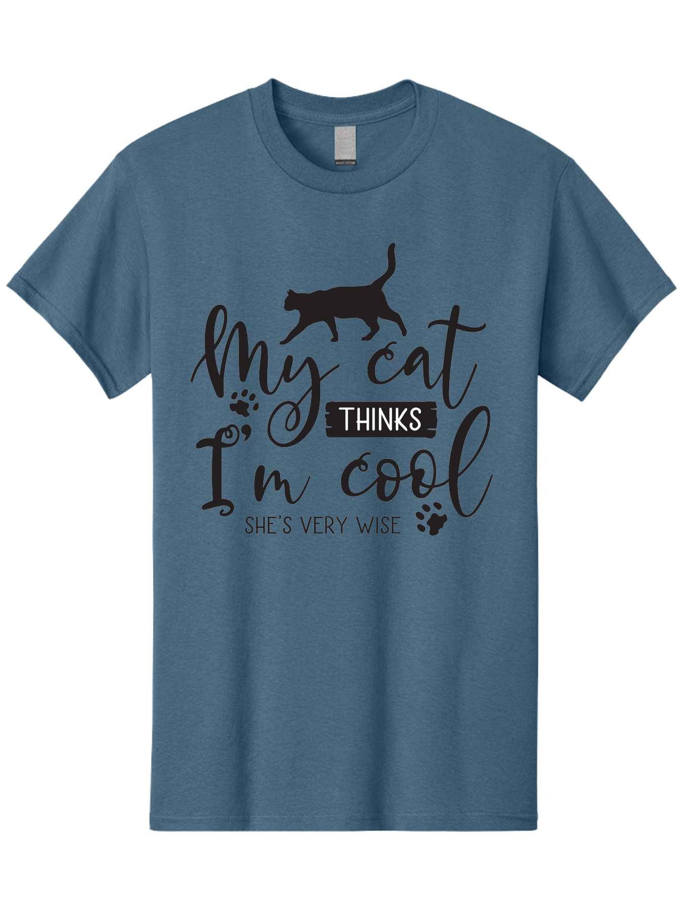 My-Cat-Thinks-I-M-Cool Men'S Graphic Tee, 100% Cotton, Comfortable Casual Summer Wear, Machine Washable, Funny Cat Quote, Cat Lovers Gift, Cool Cat Design, Feline Humor, Witty Saying, Cat Paw Prints, Clever Typography, Cat Silhouette Aad035
