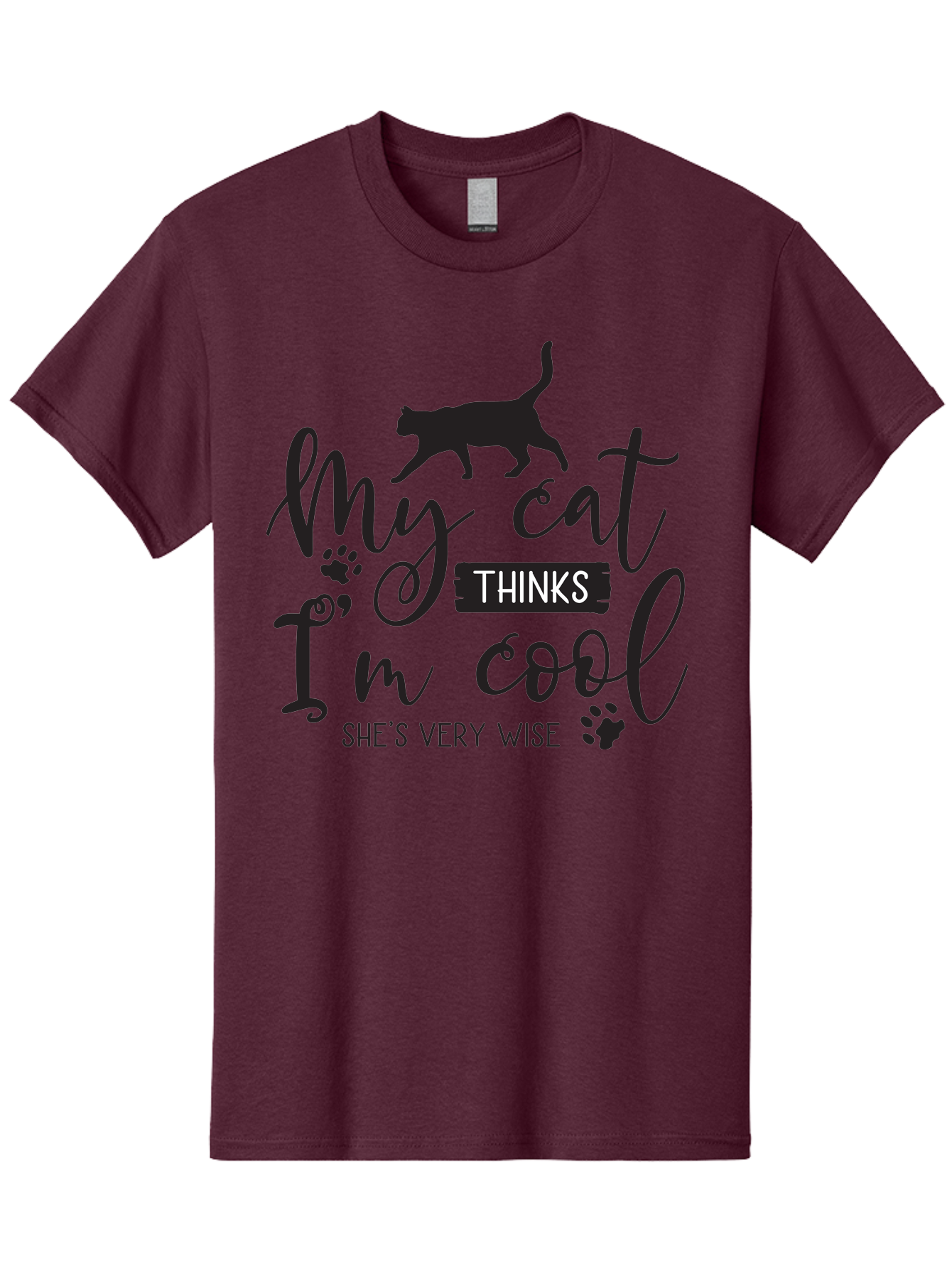 My-Cat-Thinks-I-M-Cool Men'S Graphic Tee, 100% Cotton, Comfortable Casual Summer Wear, Machine Washable, Funny Cat Quote, Cat Lovers Gift, Cool Cat Design, Feline Humor, Witty Saying, Cat Paw Prints, Clever Typography, Cat Silhouette Aad035