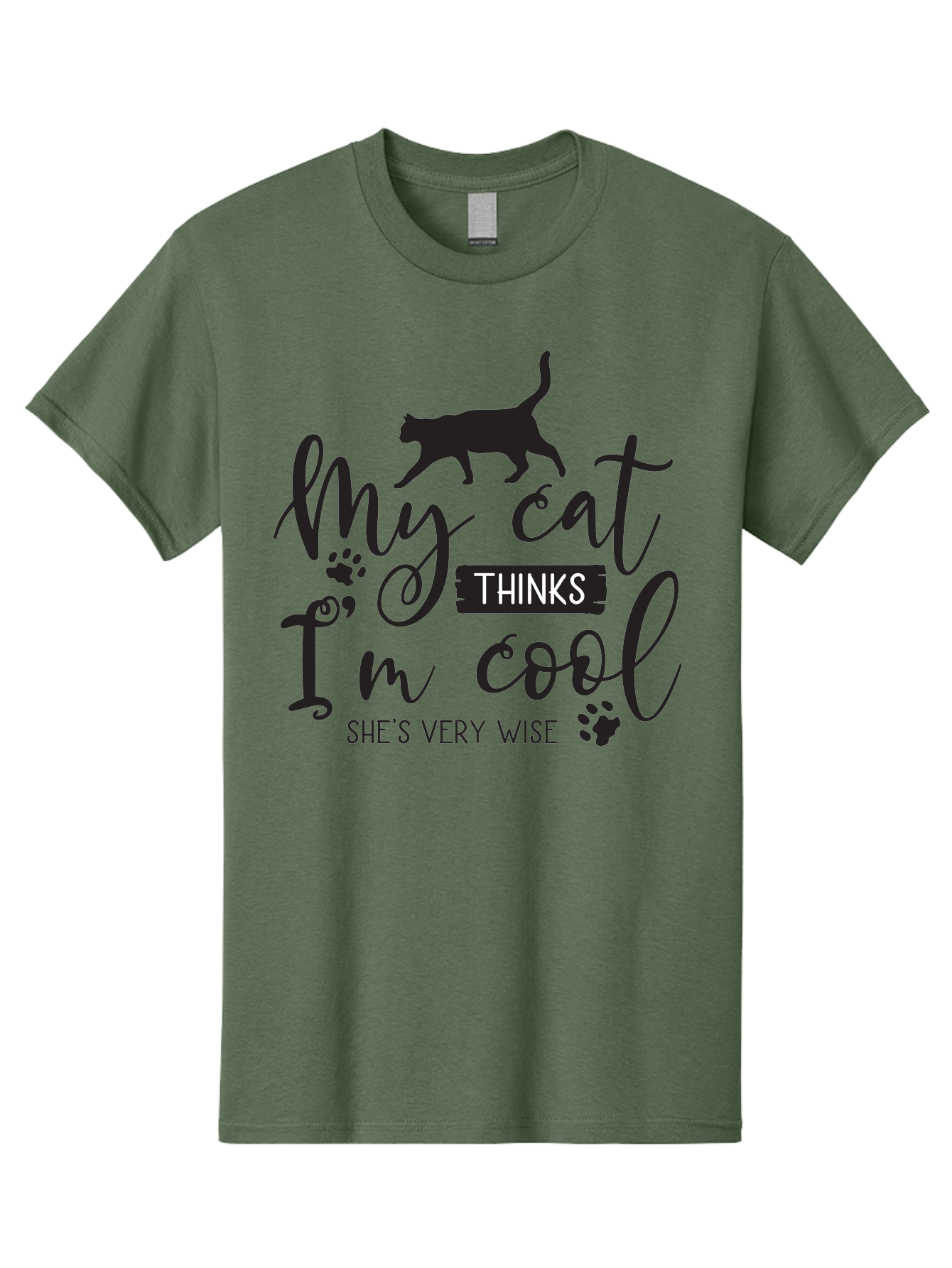 My-Cat-Thinks-I-M-Cool Men'S Graphic Tee, 100% Cotton, Comfortable Casual Summer Wear, Machine Washable, Funny Cat Quote, Cat Lovers Gift, Cool Cat Design, Feline Humor, Witty Saying, Cat Paw Prints, Clever Typography, Cat Silhouette Aad035