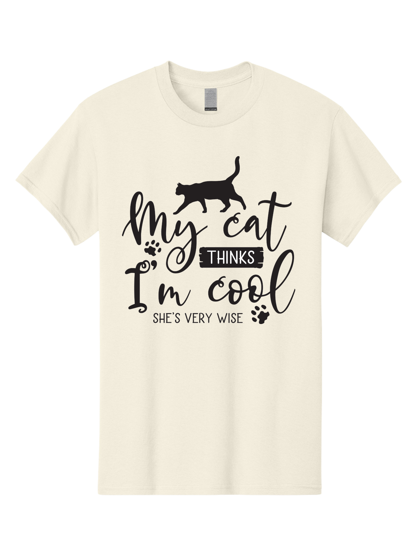 My-Cat-Thinks-I-M-Cool Men'S Graphic Tee, 100% Cotton, Comfortable Casual Summer Wear, Machine Washable, Funny Cat Quote, Cat Lovers Gift, Cool Cat Design, Feline Humor, Witty Saying, Cat Paw Prints, Clever Typography, Cat Silhouette Aad035