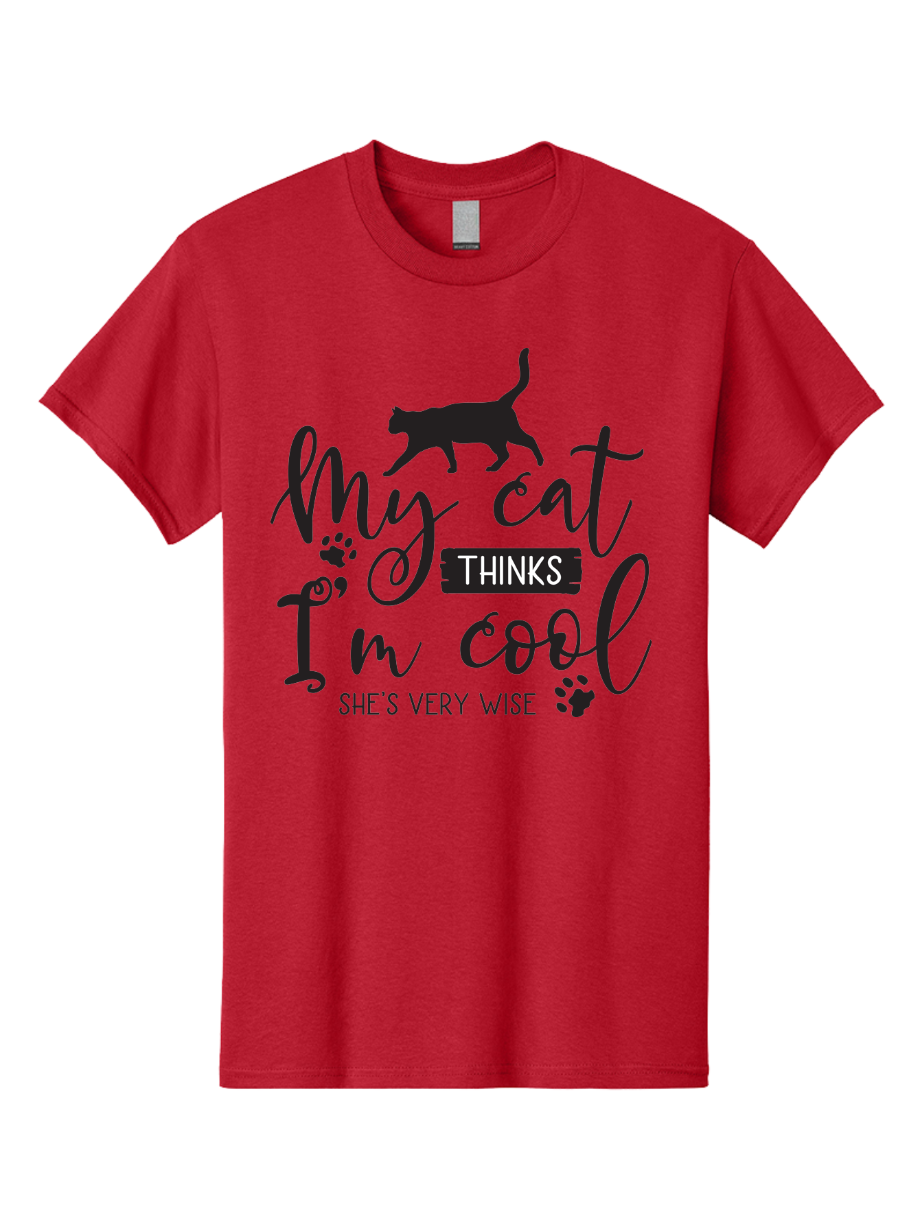 My-Cat-Thinks-I-M-Cool Men'S Graphic Tee, 100% Cotton, Comfortable Casual Summer Wear, Machine Washable, Funny Cat Quote, Cat Lovers Gift, Cool Cat Design, Feline Humor, Witty Saying, Cat Paw Prints, Clever Typography, Cat Silhouette Aad035