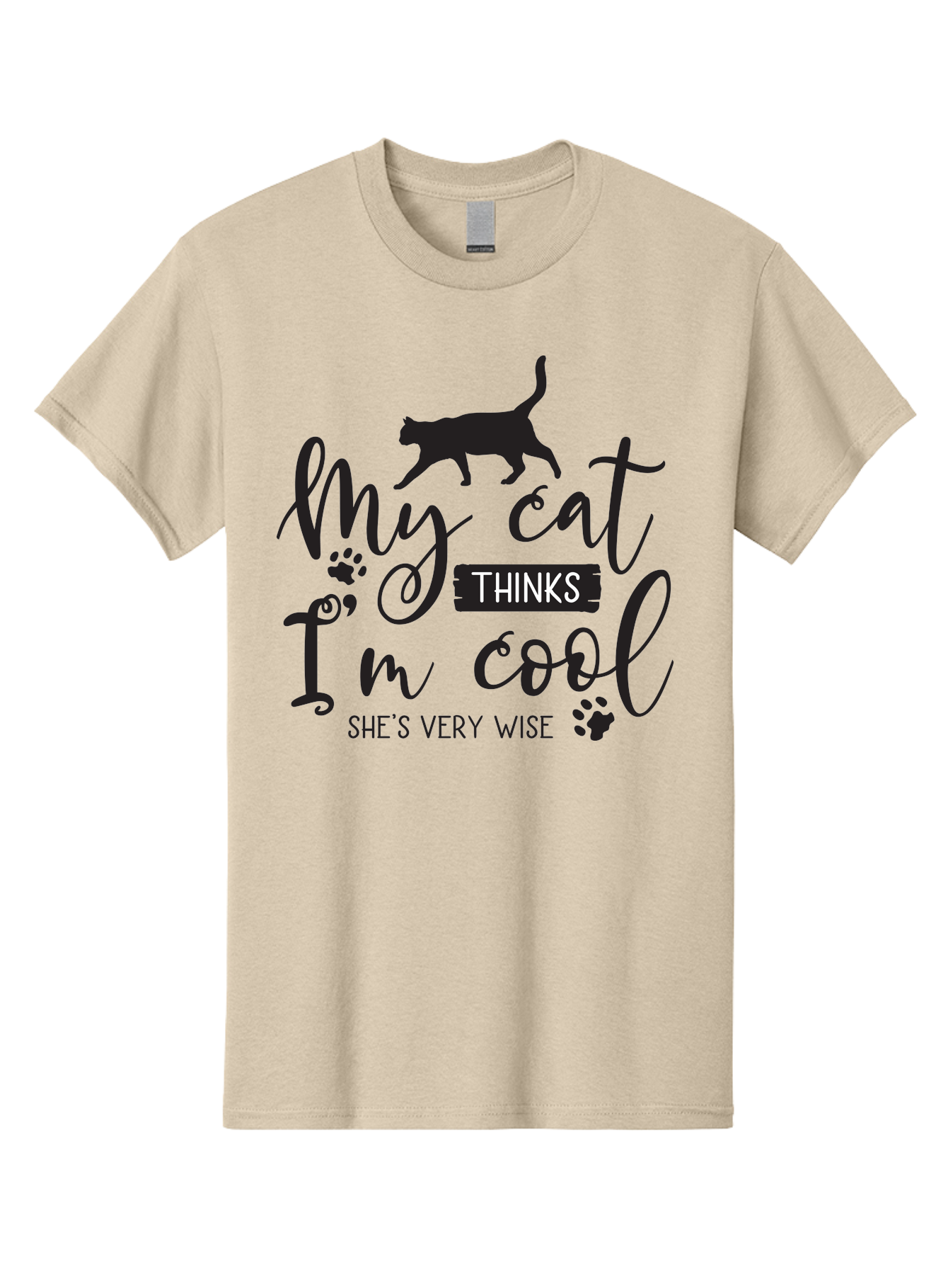 My-Cat-Thinks-I-M-Cool Men'S Graphic Tee, 100% Cotton, Comfortable Casual Summer Wear, Machine Washable, Funny Cat Quote, Cat Lovers Gift, Cool Cat Design, Feline Humor, Witty Saying, Cat Paw Prints, Clever Typography, Cat Silhouette Aad035