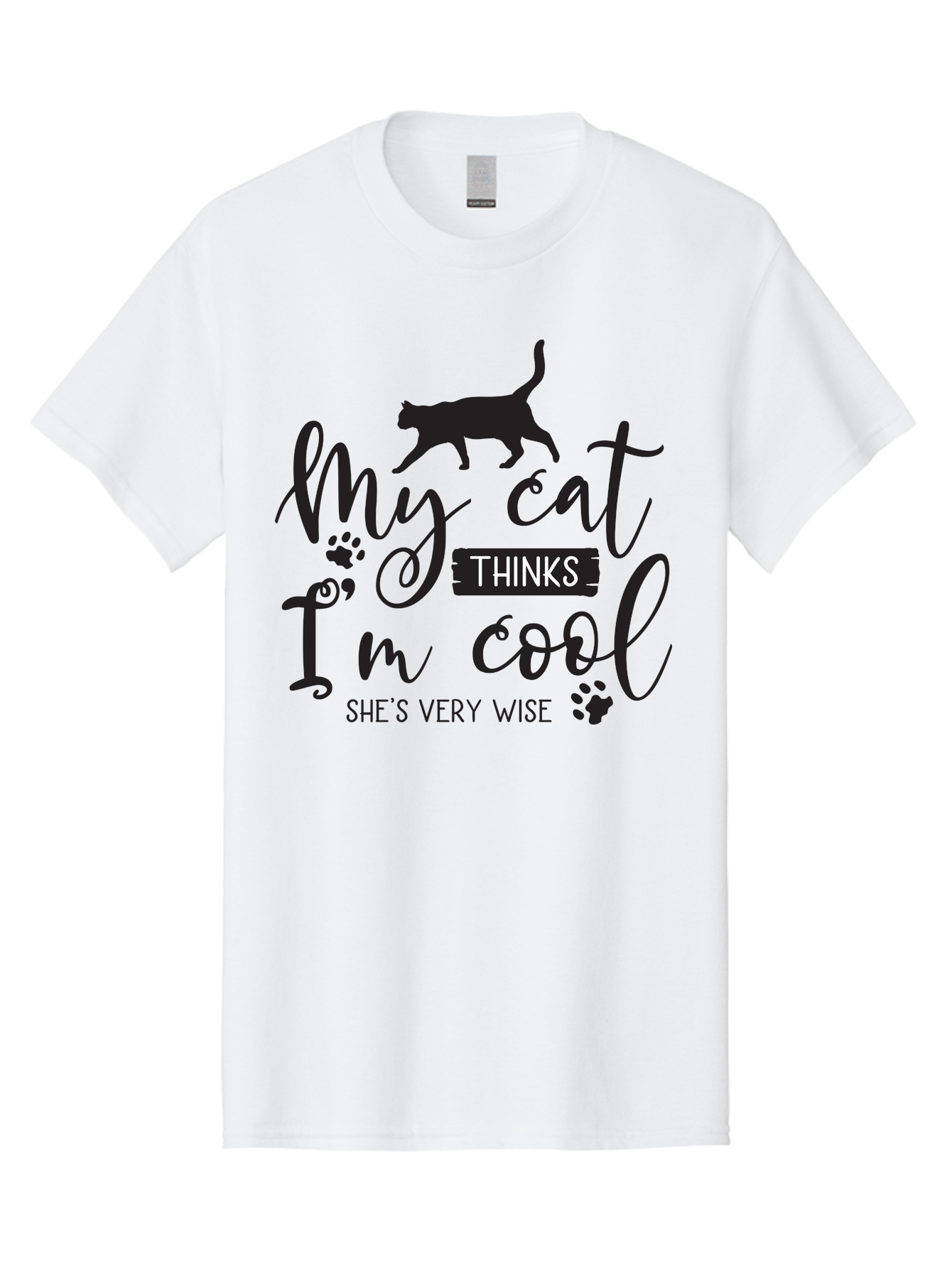 My-Cat-Thinks-I-M-Cool Men'S Graphic Tee, 100% Cotton, Comfortable Casual Summer Wear, Machine Washable, Funny Cat Quote, Cat Lovers Gift, Cool Cat Design, Feline Humor, Witty Saying, Cat Paw Prints, Clever Typography, Cat Silhouette Aad035