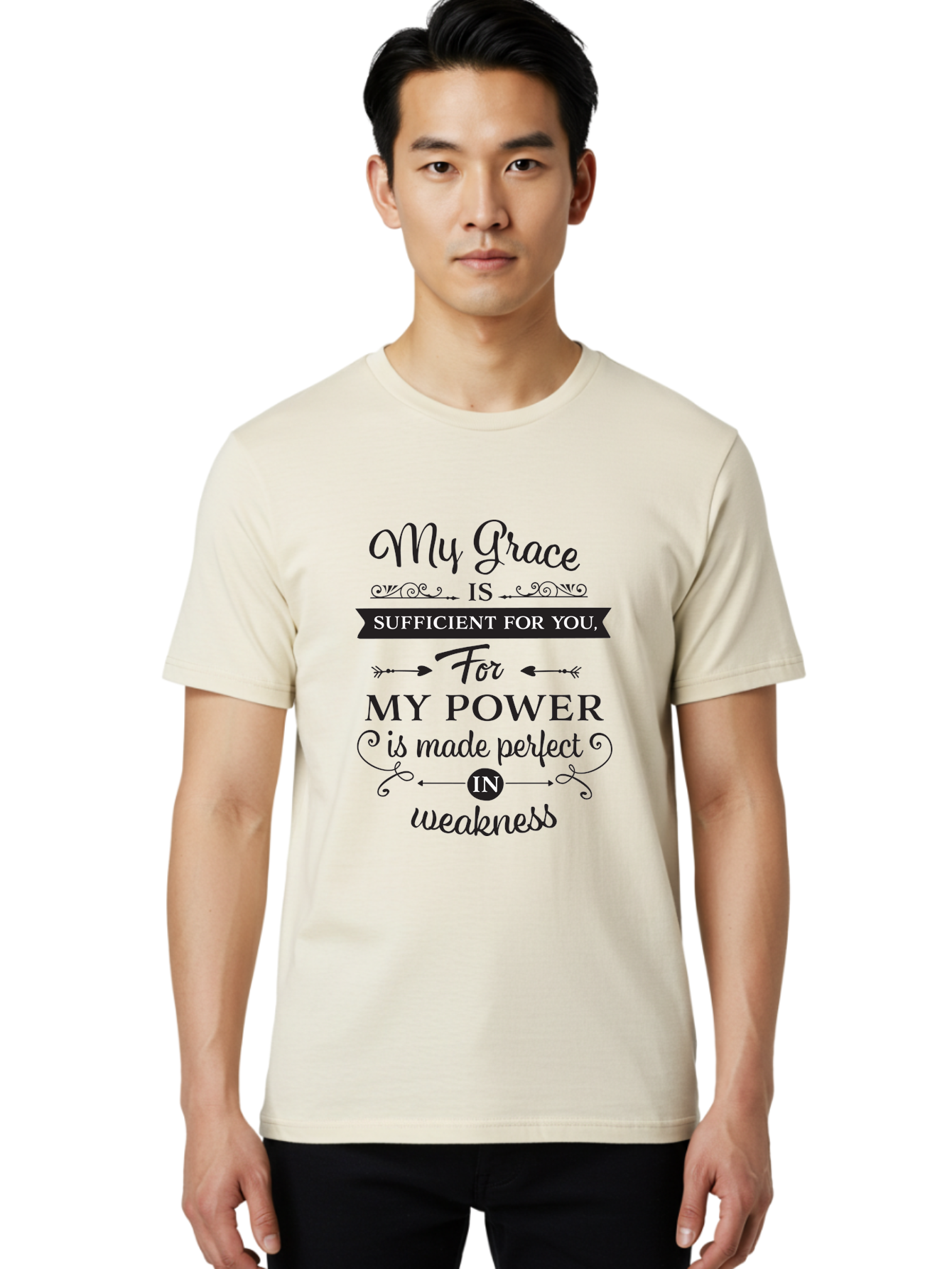 My-Grace-Is-Sufficient Men'S Graphic Tee, 100% Cotton, Comfortable Casual Summer Wear, Machine Washable, Inspirational Quote, Motivational Words, Faith-Based Message, Spiritual Guidance, Encouraging Scripture, Divine Love, Sacred Text, Aad038