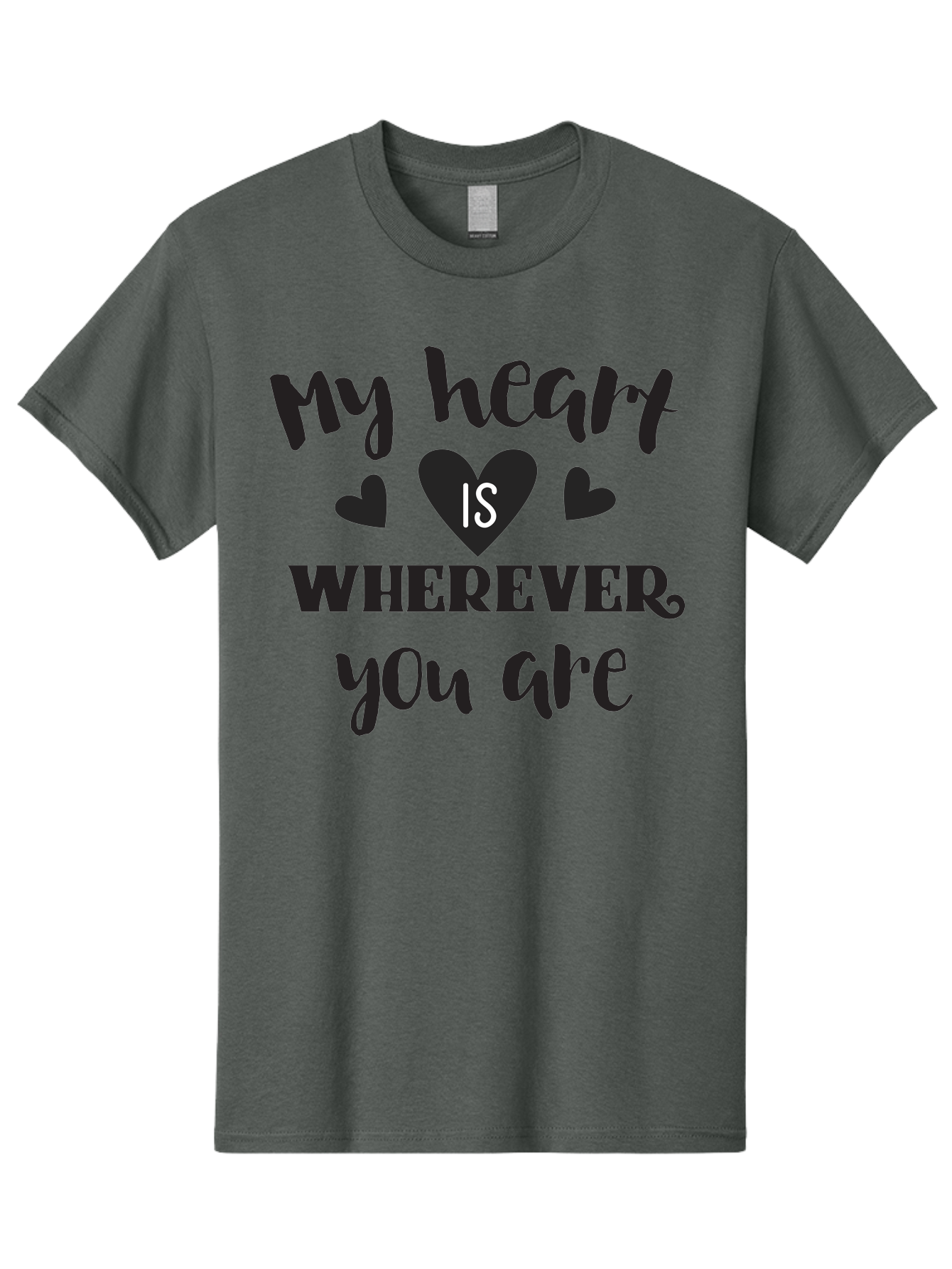 My-Heart-Is-Wherever-You-Are Men'S Graphic Tee, 100% Cotton, Comfortable Casual Summer Wear, Machine Washable, Love Quote, Heart Is Wherever You Are, Romantic Phrase, Black Hearts, Love Message, Heartfelt Sentiment, Relationship Goals, Aad039