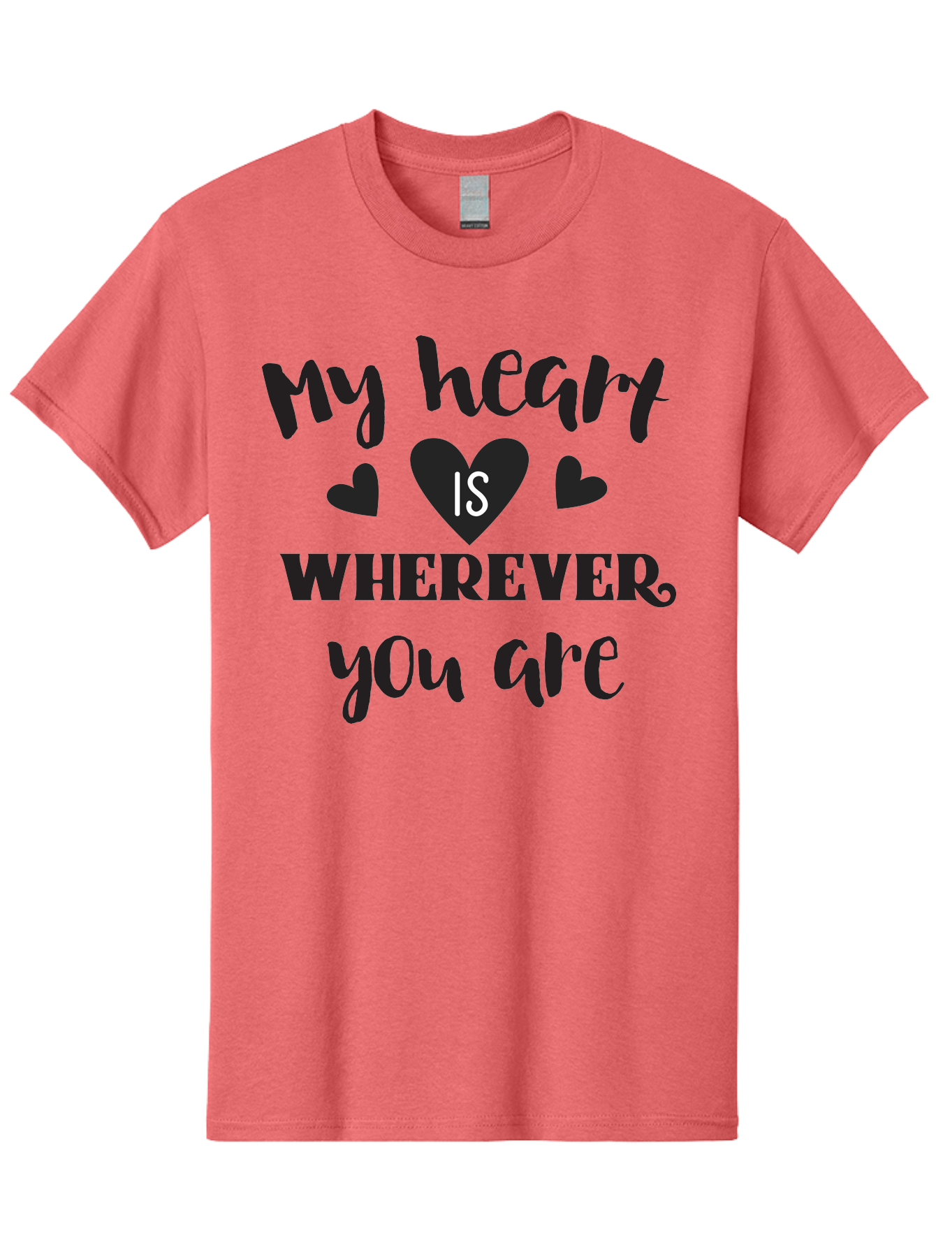 My-Heart-Is-Wherever-You-Are Men'S Graphic Tee, 100% Cotton, Comfortable Casual Summer Wear, Machine Washable, Love Quote, Heart Is Wherever You Are, Romantic Phrase, Black Hearts, Love Message, Heartfelt Sentiment, Relationship Goals, Aad039