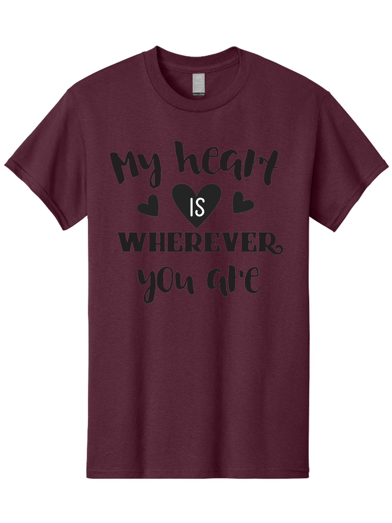 My-Heart-Is-Wherever-You-Are Men'S Graphic Tee, 100% Cotton, Comfortable Casual Summer Wear, Machine Washable, Love Quote, Heart Is Wherever You Are, Romantic Phrase, Black Hearts, Love Message, Heartfelt Sentiment, Relationship Goals, Aad039