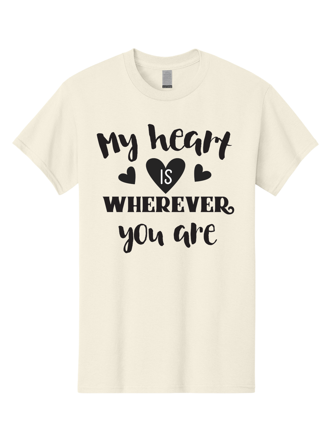 My-Heart-Is-Wherever-You-Are Men'S Graphic Tee, 100% Cotton, Comfortable Casual Summer Wear, Machine Washable, Love Quote, Heart Is Wherever You Are, Romantic Phrase, Black Hearts, Love Message, Heartfelt Sentiment, Relationship Goals, Aad039