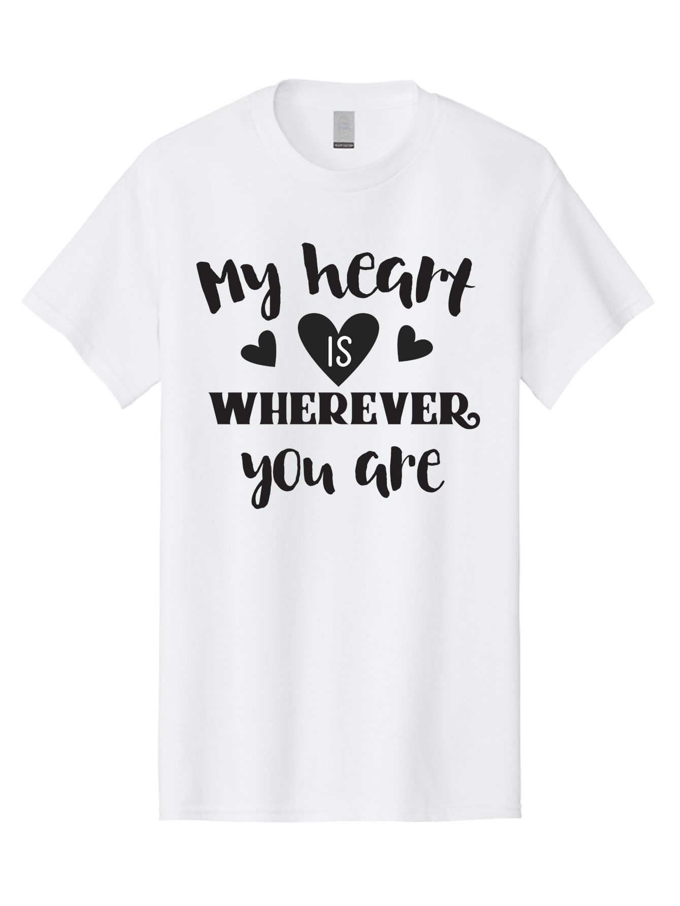 My-Heart-Is-Wherever-You-Are Men'S Graphic Tee, 100% Cotton, Comfortable Casual Summer Wear, Machine Washable, Love Quote, Heart Is Wherever You Are, Romantic Phrase, Black Hearts, Love Message, Heartfelt Sentiment, Relationship Goals, Aad039