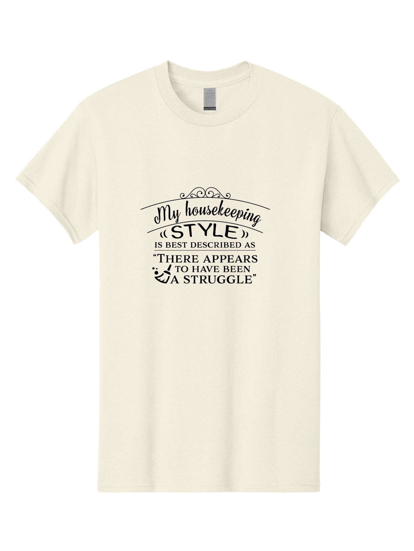 My-Housekeeping-Style Men'S Graphic Tee, 100% Cotton, Comfortable Casual Summer Wear, Machine Washable, Funny Quote, Housekeeping Humor, Messy Home, Relatable Struggle, Cleaning Joke, Household Chaos, Humorous Saying, Messy Household Aad041