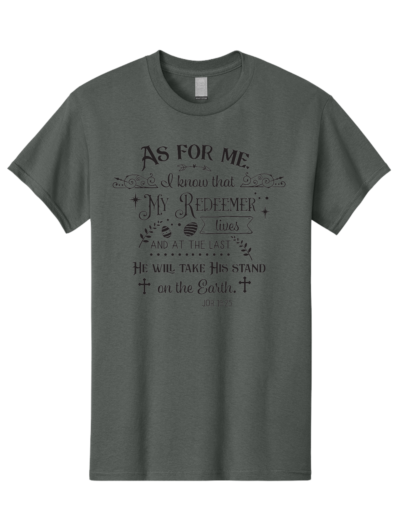 My-Redeemer-Lives Men'S Graphic Tee, 100% Cotton, Comfortable Casual Summer Wear, Machine Washable, Inspirational Quote, Christian Faith, Biblical Verse, Job 19:25, Spiritual Message, Hopeful Words, Religious Art, Decorative Typography, Aad046