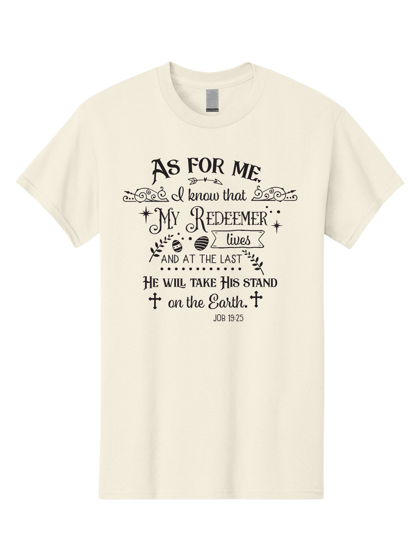 My-Redeemer-Lives Men'S Graphic Tee, 100% Cotton, Comfortable Casual Summer Wear, Machine Washable, Inspirational Quote, Christian Faith, Biblical Verse, Job 19:25, Spiritual Message, Hopeful Words, Religious Art, Decorative Typography, Aad046