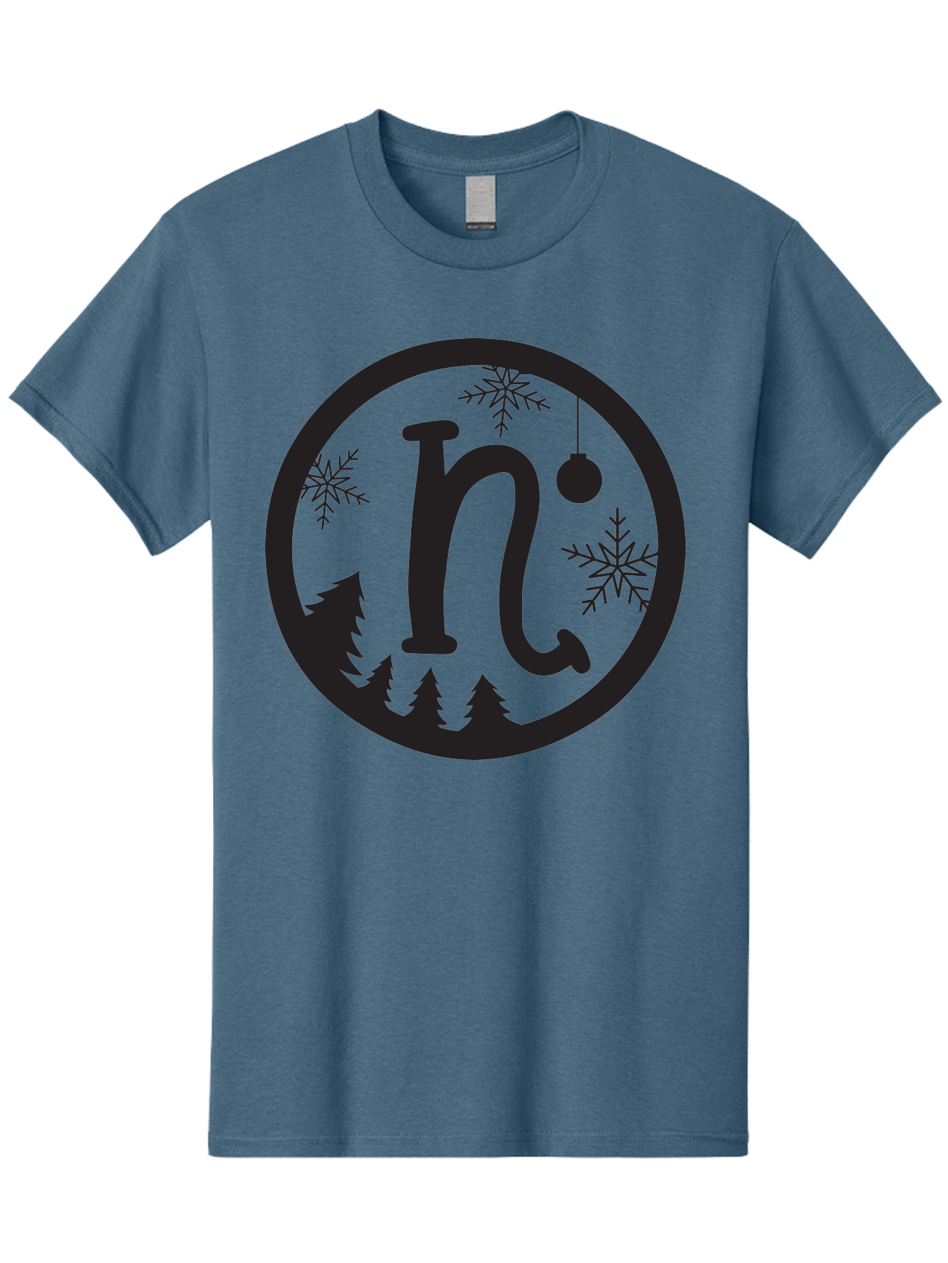 N Men'S Graphic Tee, 100% Cotton, Comfortable Casual Summer Wear, Machine Washable, Winter Wonderland, Snowflakes, Christmas Ornament, Pine Trees, Festive Decor, Holiday Theme, Winter Season Aad049