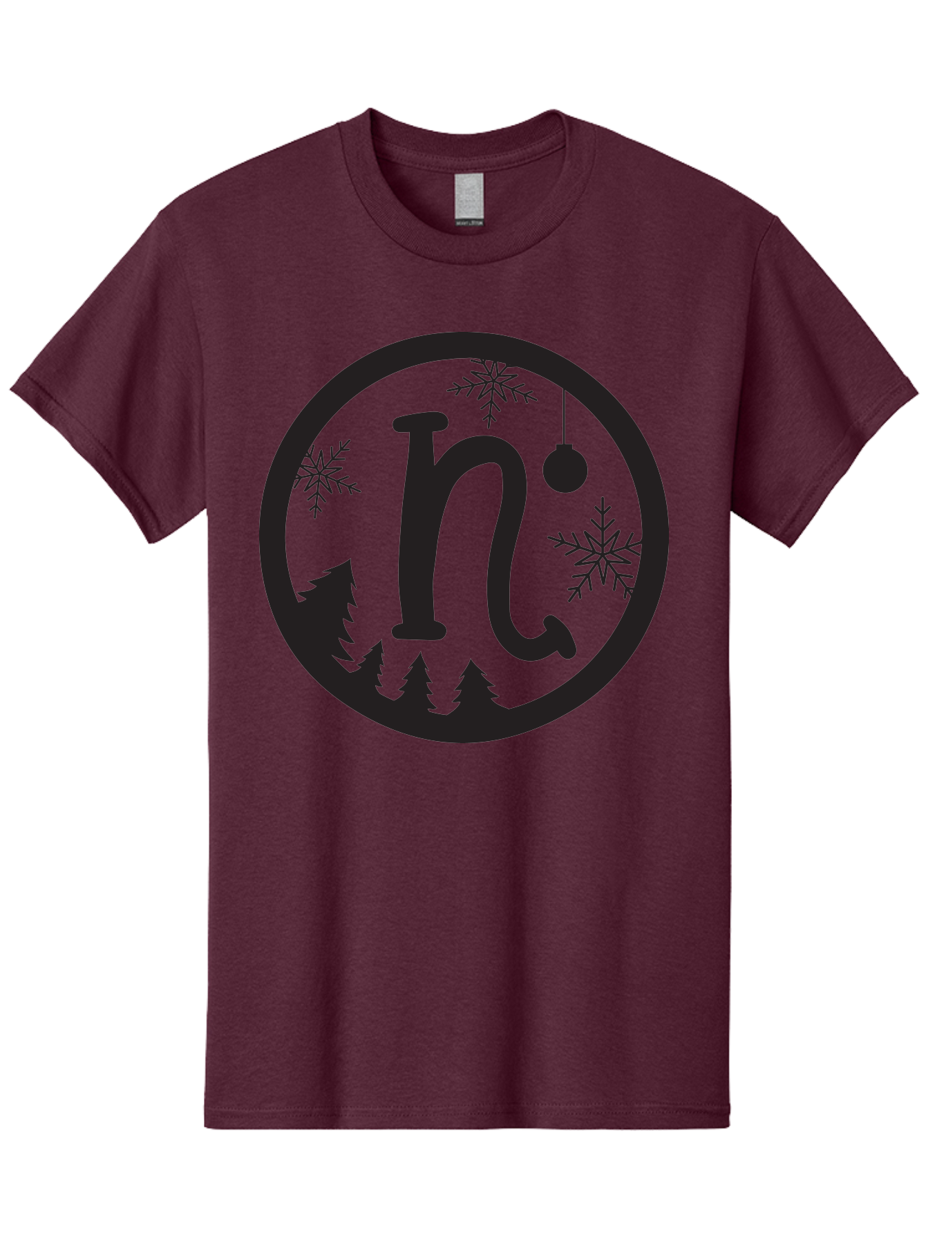 N Men'S Graphic Tee, 100% Cotton, Comfortable Casual Summer Wear, Machine Washable, Winter Wonderland, Snowflakes, Christmas Ornament, Pine Trees, Festive Decor, Holiday Theme, Winter Season Aad049