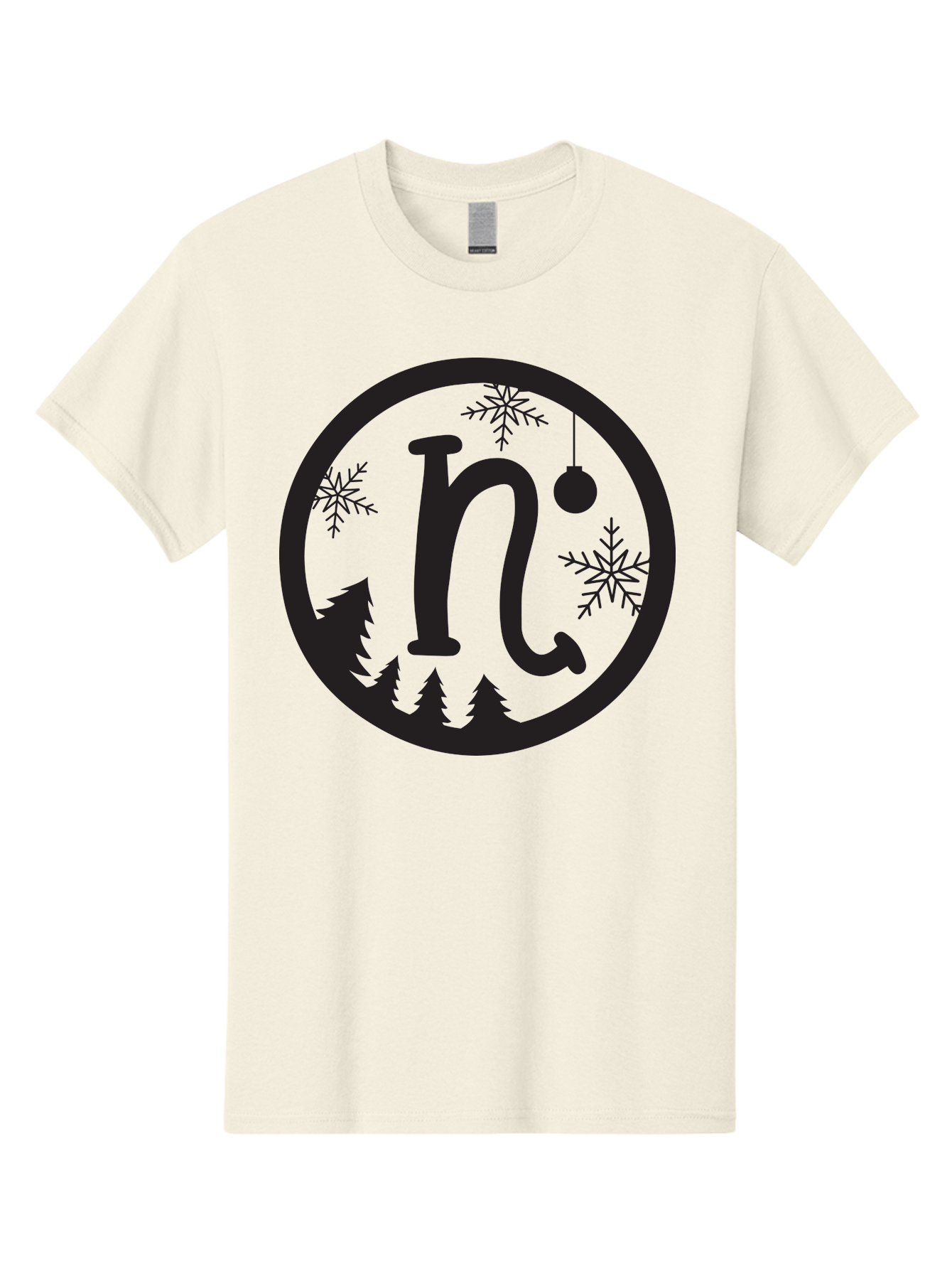 N Men'S Graphic Tee, 100% Cotton, Comfortable Casual Summer Wear, Machine Washable, Winter Wonderland, Snowflakes, Christmas Ornament, Pine Trees, Festive Decor, Holiday Theme, Winter Season Aad049