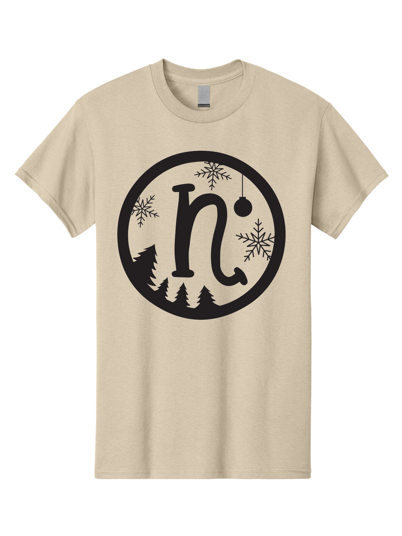 N Men'S Graphic Tee, 100% Cotton, Comfortable Casual Summer Wear, Machine Washable, Winter Wonderland, Snowflakes, Christmas Ornament, Pine Trees, Festive Decor, Holiday Theme, Winter Season Aad049