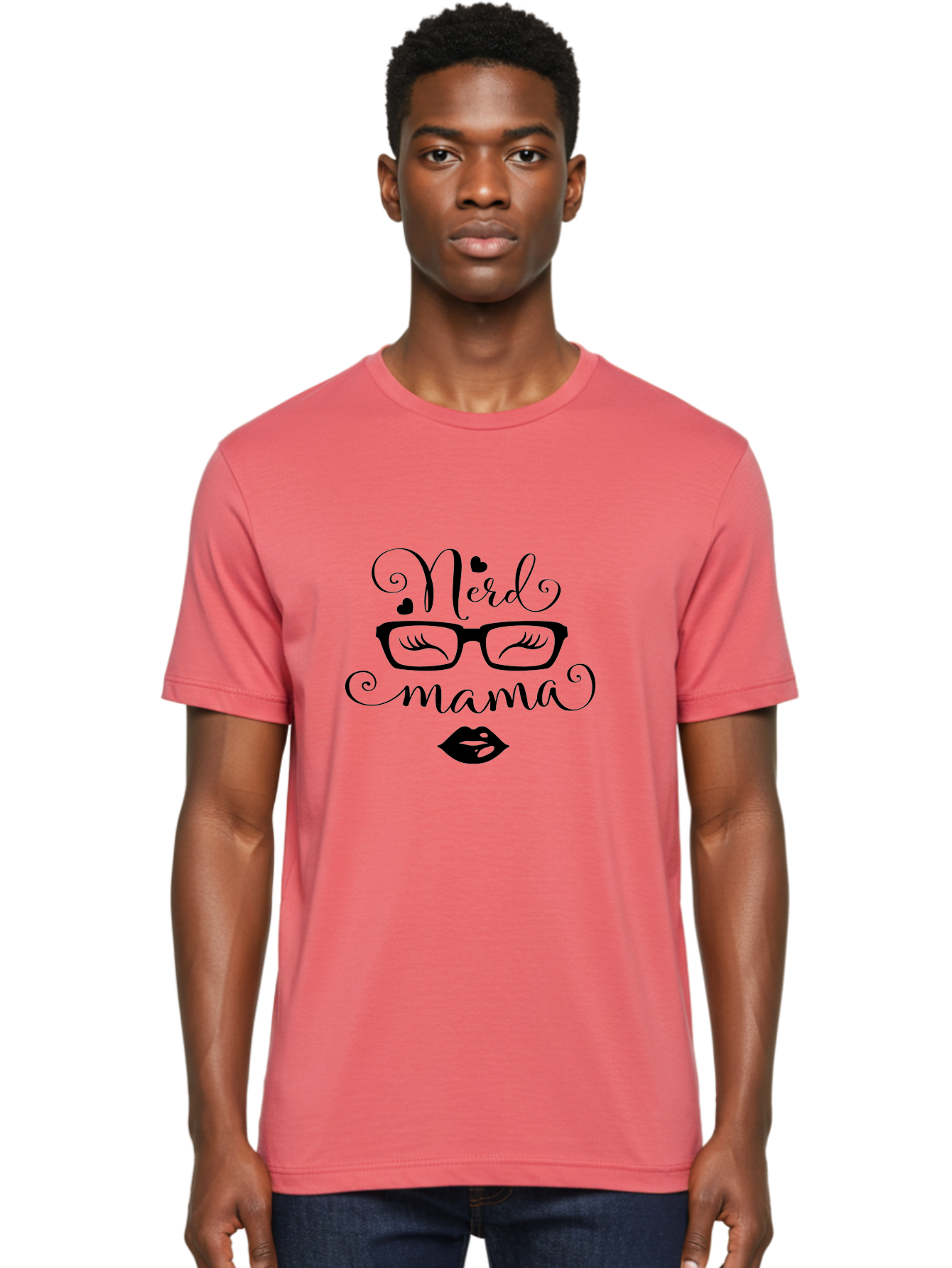 Nerd-Mama Men'S Graphic Tee, 100% Cotton, Comfortable Casual Summer Wear, Machine Washable, Nerd Mama, Glasses With Eyelashes, Lips, Cute Typography, Quirky Mom, Nerdy Humor, Fun Design, Geeky Style, Mom Quotes Aad051