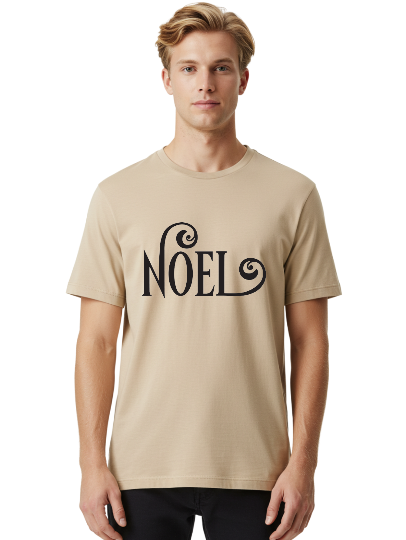 Noel-1 Men'S Graphic Tee, 100% Cotton, Comfortable Casual Summer Wear, Machine Washable, Christmas Greeting, Holiday Card, Festive Design, Elegant Typography, Black Text, Decorative Swirls, Christmas Theme, Winter Holiday, Season'S Greetings Aad056