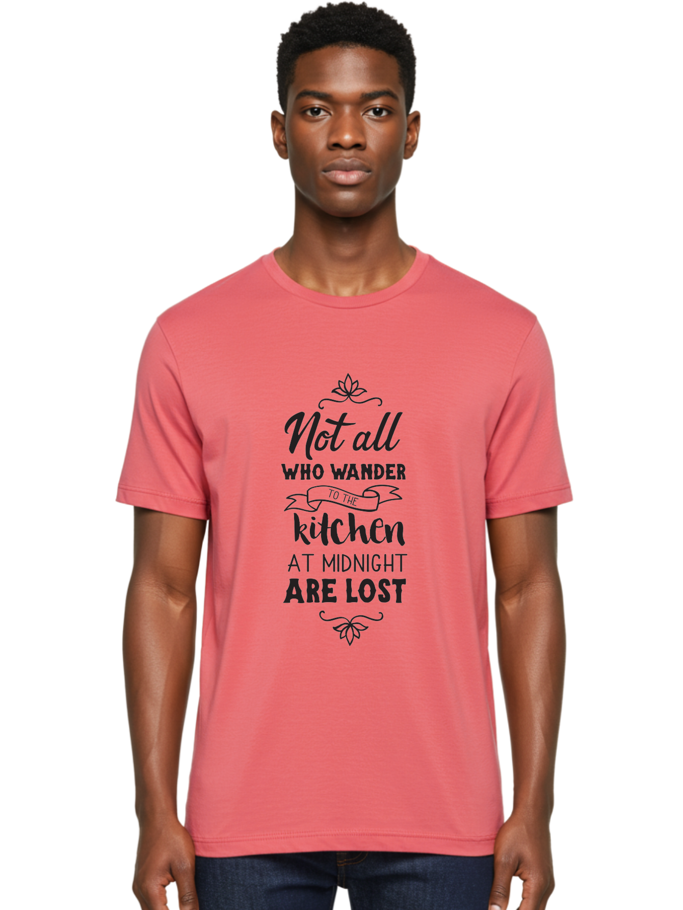Not-All-Who-Wander-To-The-Kitchen-At-Midnight-Are-Lost Men'S Graphic Tee, 100% Cotton, Comfortable Casual Summer Wear, Machine Washable, Funny Kitchen Quote, Midnight Snack, Wander To Kitchen, Lost At Midnight, Kitchen Humor, Aad058