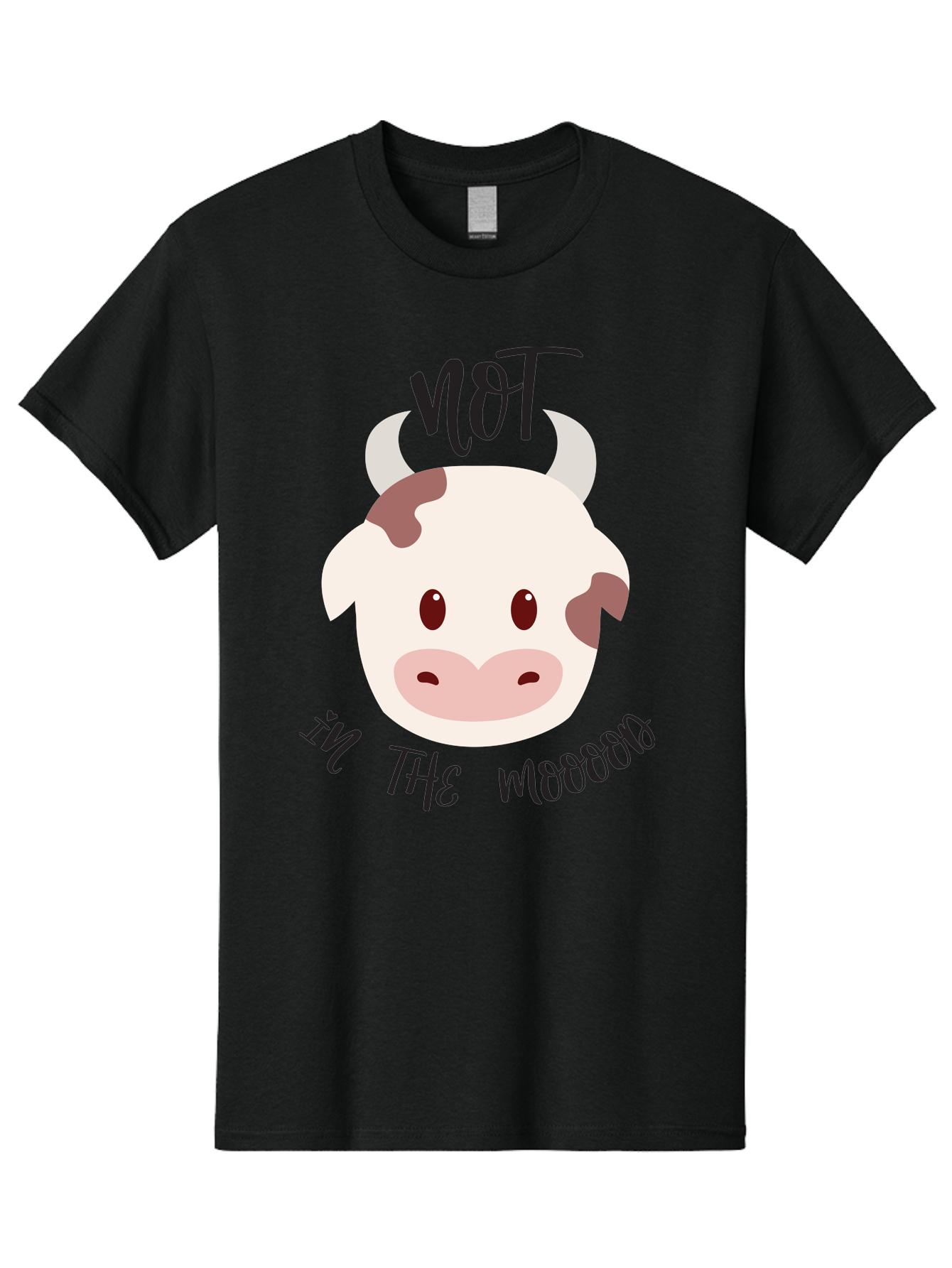 Not-In-The-Mood-Cow Men'S Graphic Tee, 100% Cotton, Comfortable Casual Summer Wear, Machine Washable, Cartoon Cow Face, Funny Cow Illustration, Cow Meme, Cow Humor, Cow Graphics, Animal Graphics, Quirky Illustration, Humorous Art Aad060