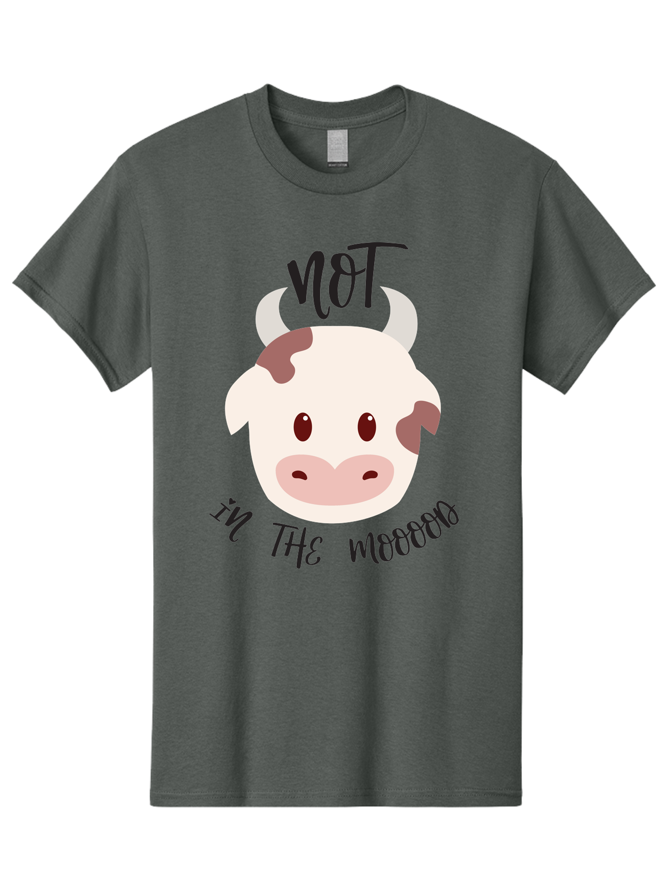 Not-In-The-Mood-Cow Men'S Graphic Tee, 100% Cotton, Comfortable Casual Summer Wear, Machine Washable, Cartoon Cow Face, Funny Cow Illustration, Cow Meme, Cow Humor, Cow Graphics, Animal Graphics, Quirky Illustration, Humorous Art Aad060