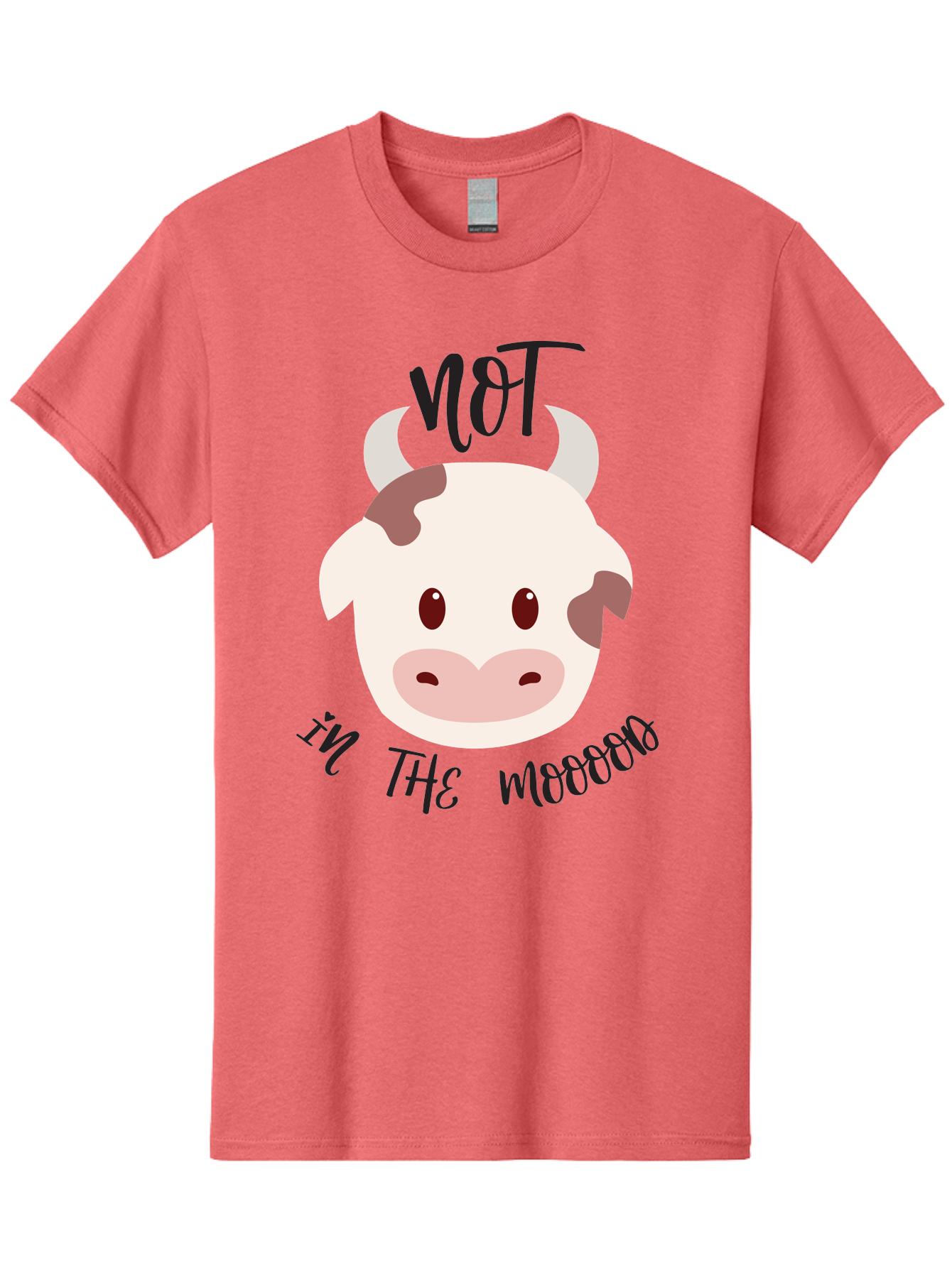 Not-In-The-Mood-Cow Men'S Graphic Tee, 100% Cotton, Comfortable Casual Summer Wear, Machine Washable, Cartoon Cow Face, Funny Cow Illustration, Cow Meme, Cow Humor, Cow Graphics, Animal Graphics, Quirky Illustration, Humorous Art Aad060
