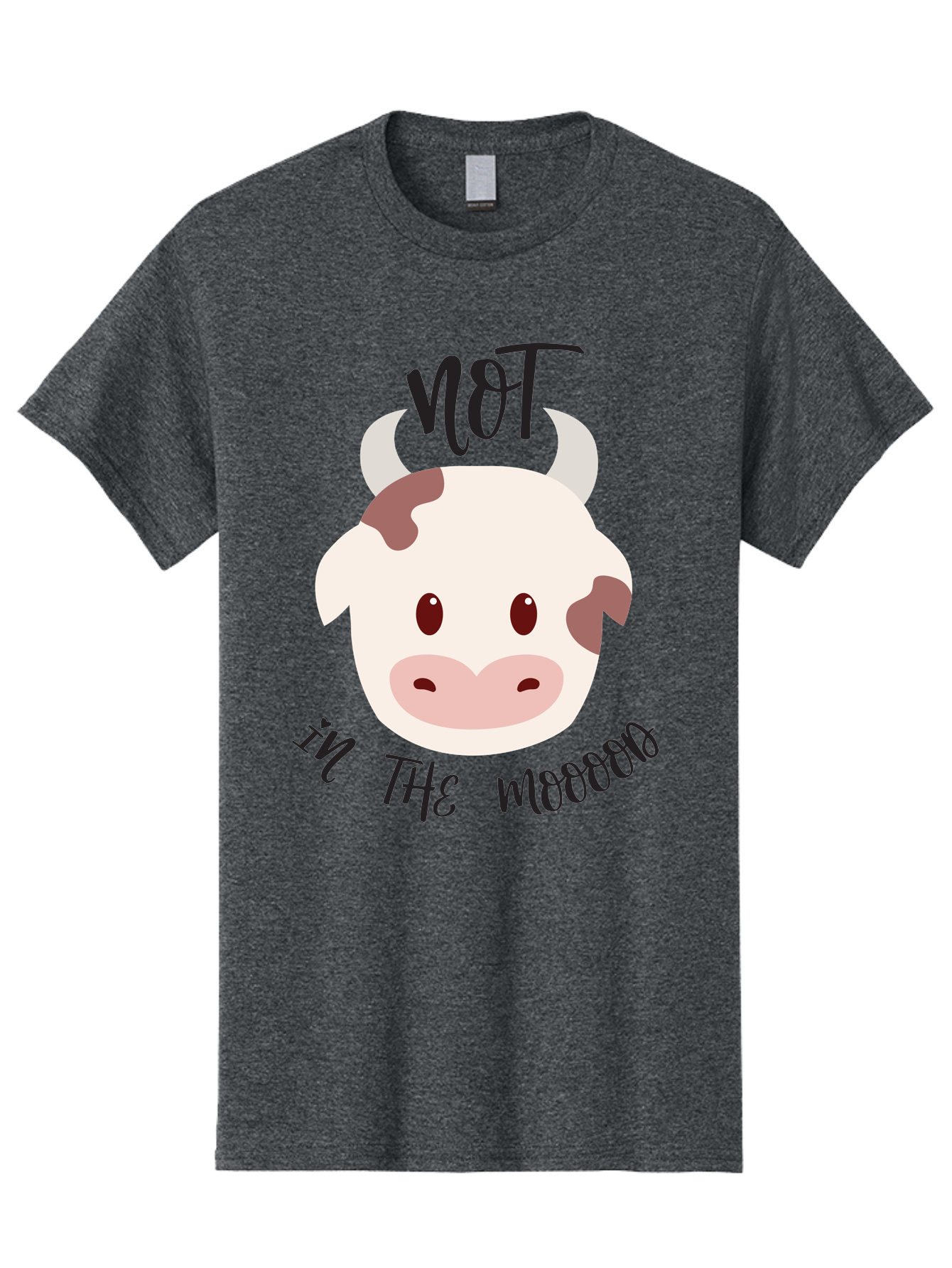 Not-In-The-Mood-Cow Men'S Graphic Tee, 100% Cotton, Comfortable Casual Summer Wear, Machine Washable, Cartoon Cow Face, Funny Cow Illustration, Cow Meme, Cow Humor, Cow Graphics, Animal Graphics, Quirky Illustration, Humorous Art Aad060