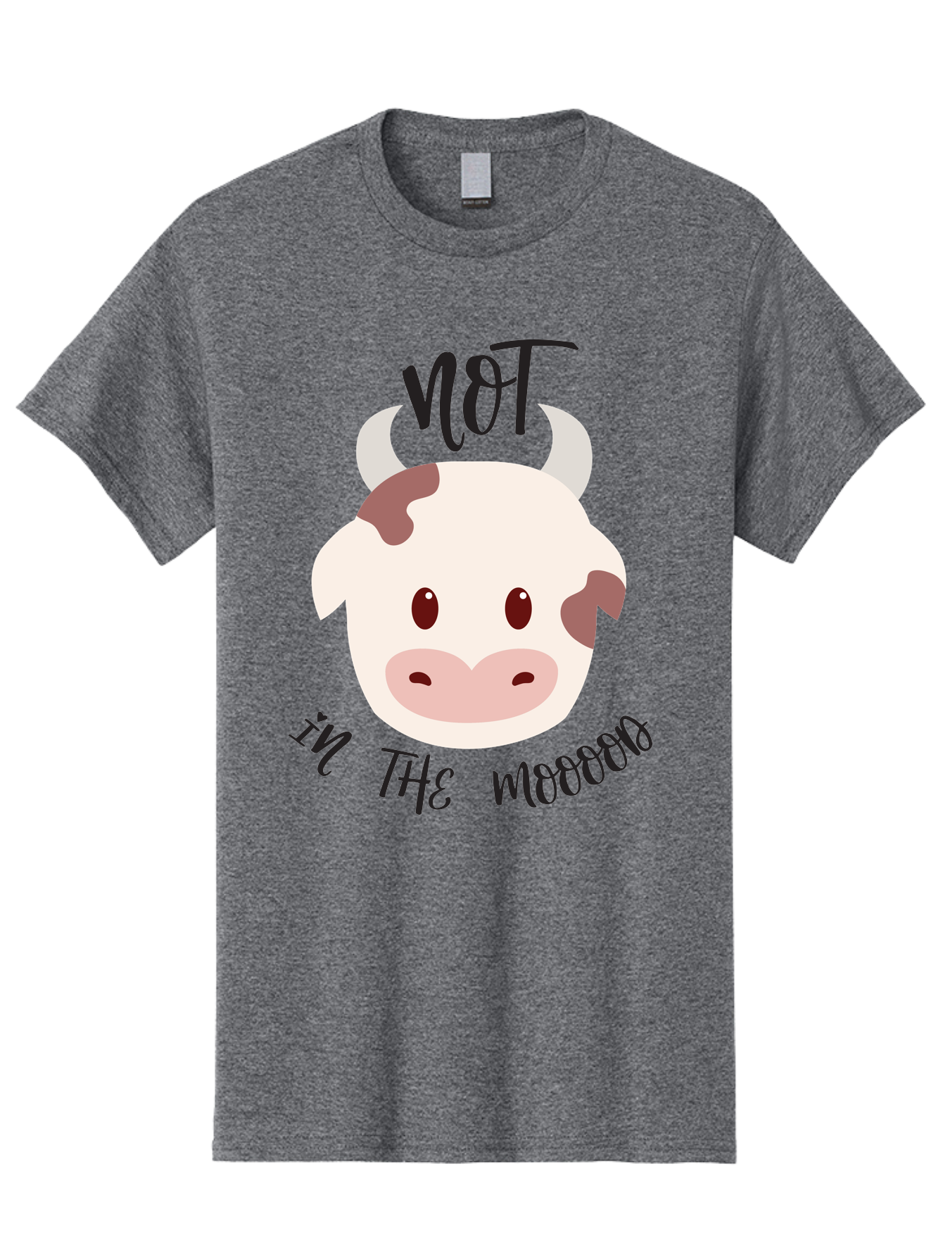 Not-In-The-Mood-Cow Men'S Graphic Tee, 100% Cotton, Comfortable Casual Summer Wear, Machine Washable, Cartoon Cow Face, Funny Cow Illustration, Cow Meme, Cow Humor, Cow Graphics, Animal Graphics, Quirky Illustration, Humorous Art Aad060