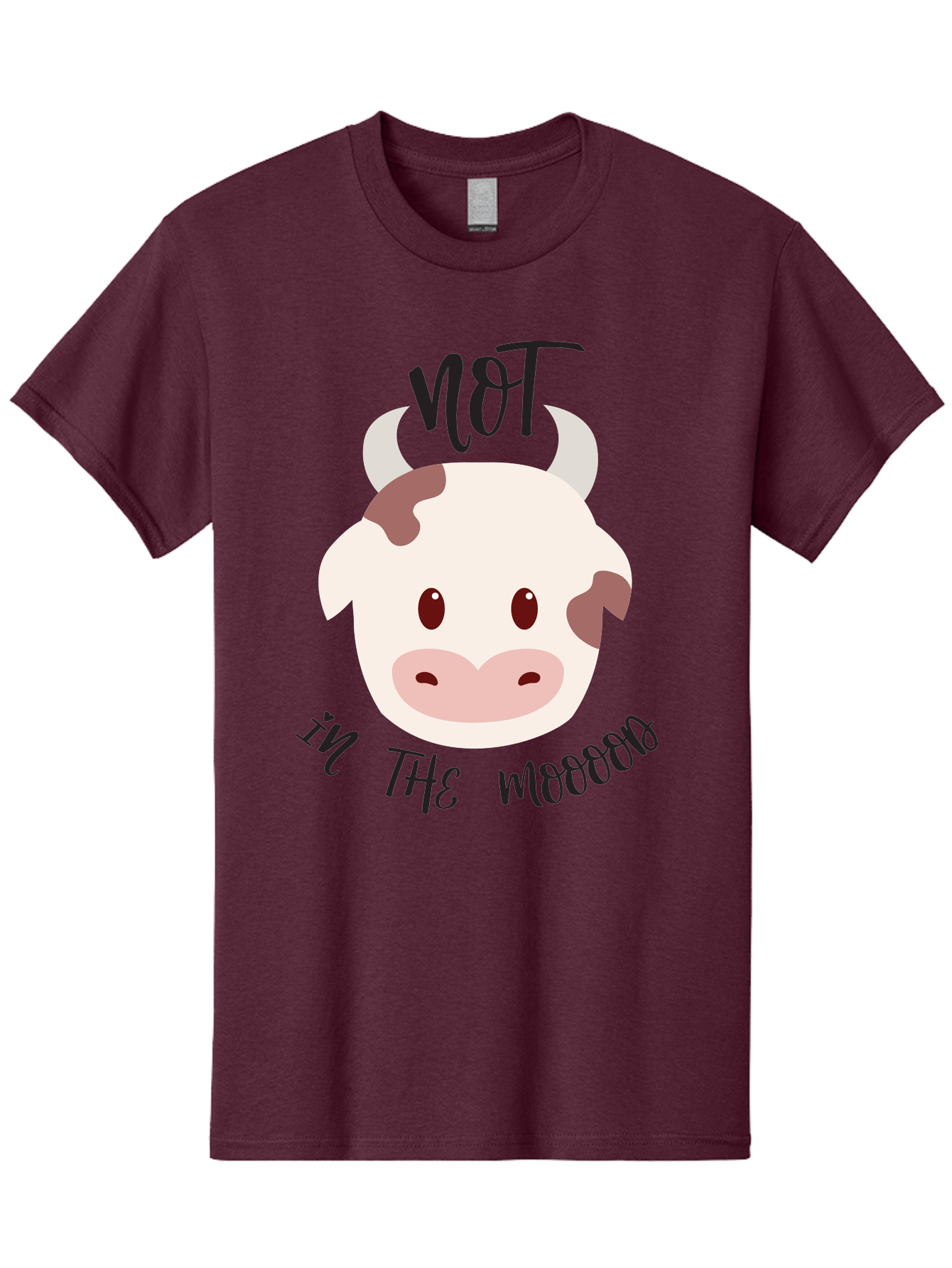 Not-In-The-Mood-Cow Men'S Graphic Tee, 100% Cotton, Comfortable Casual Summer Wear, Machine Washable, Cartoon Cow Face, Funny Cow Illustration, Cow Meme, Cow Humor, Cow Graphics, Animal Graphics, Quirky Illustration, Humorous Art Aad060