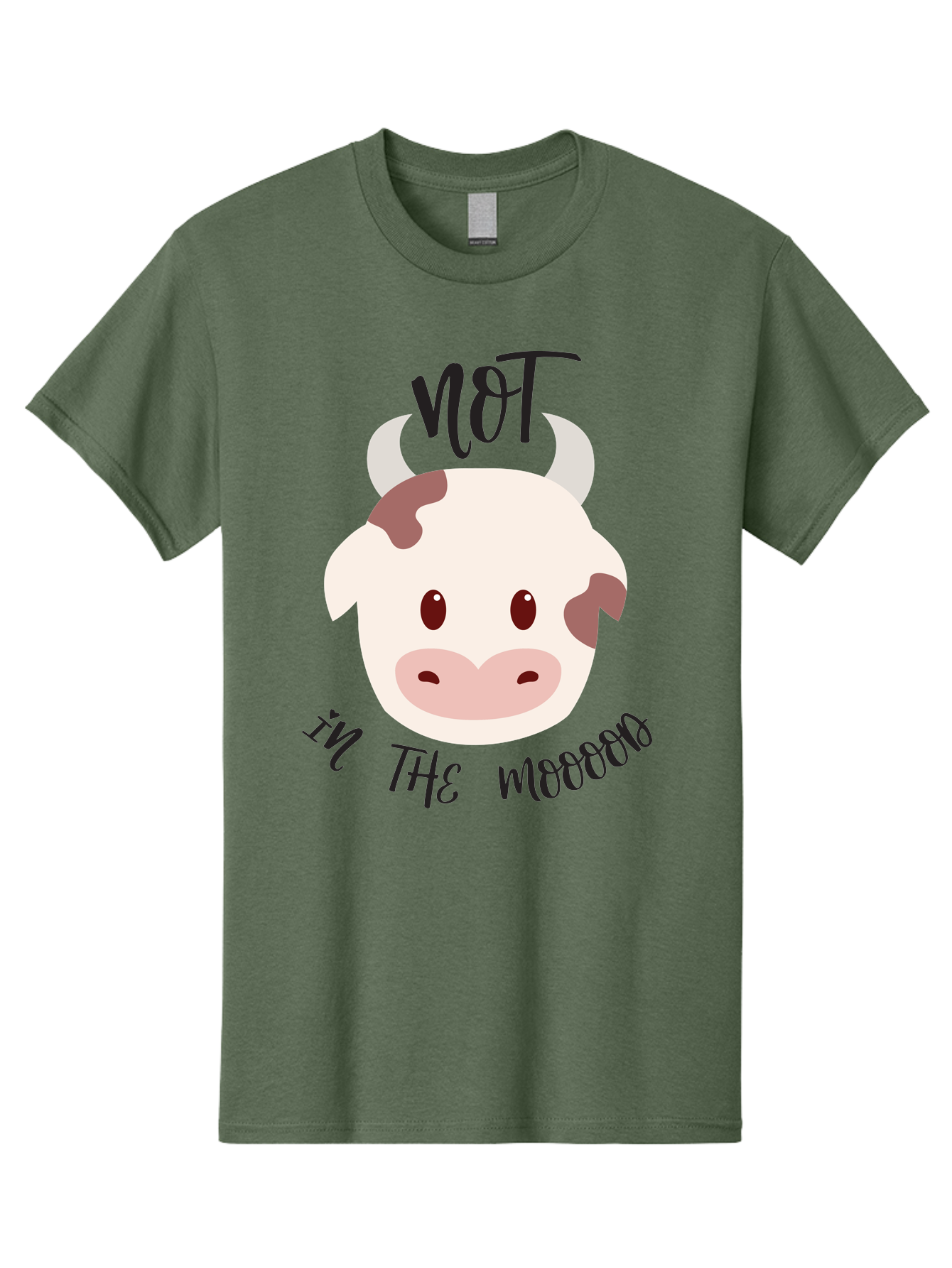 Not-In-The-Mood-Cow Men'S Graphic Tee, 100% Cotton, Comfortable Casual Summer Wear, Machine Washable, Cartoon Cow Face, Funny Cow Illustration, Cow Meme, Cow Humor, Cow Graphics, Animal Graphics, Quirky Illustration, Humorous Art Aad060